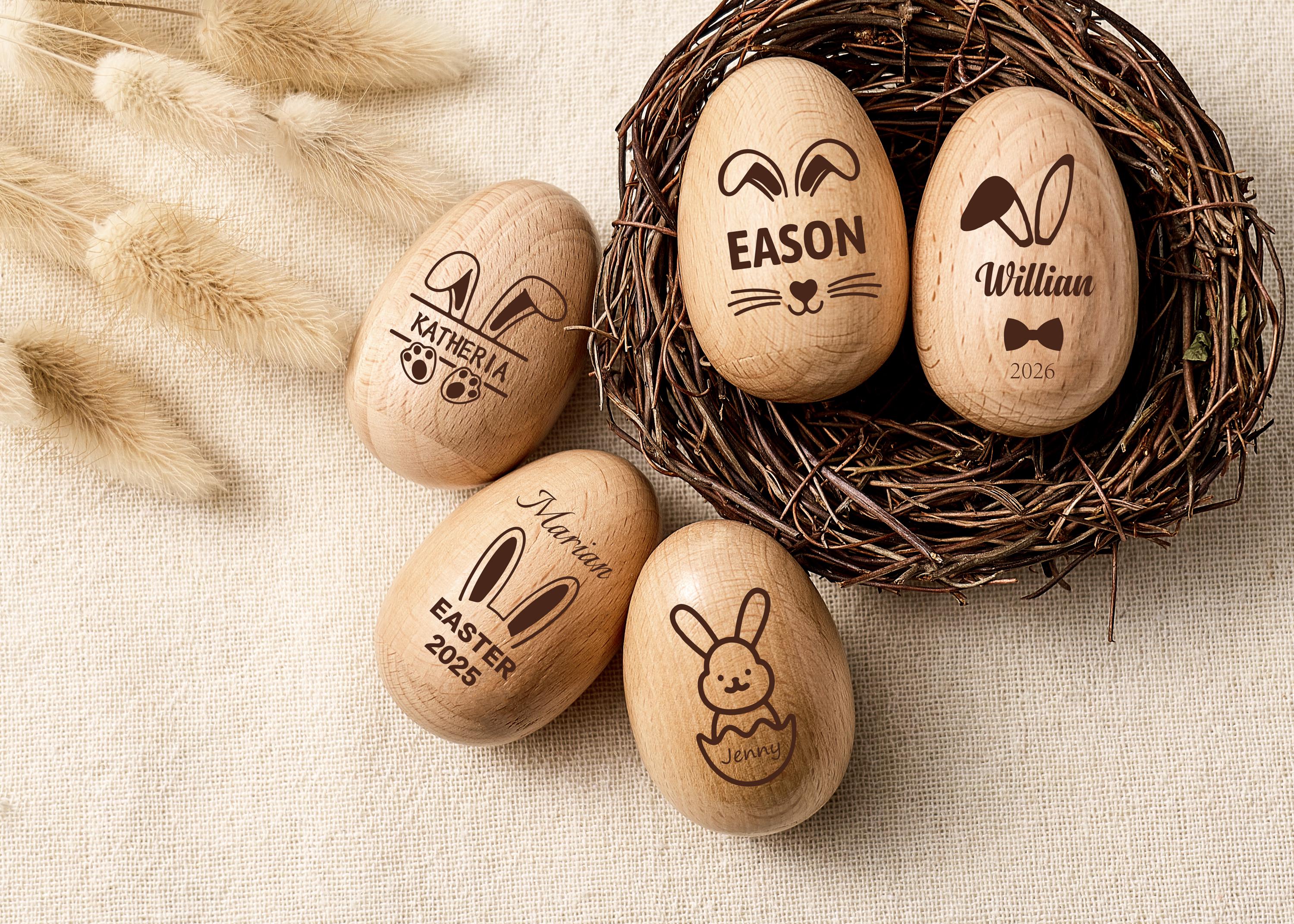 Engraved Name Easter Easter Egg Shakers, Personalized Wooden Egg Rattle, Kids Musical Instrument, Easter Egg Hunt Gifts, Baby First Easter
