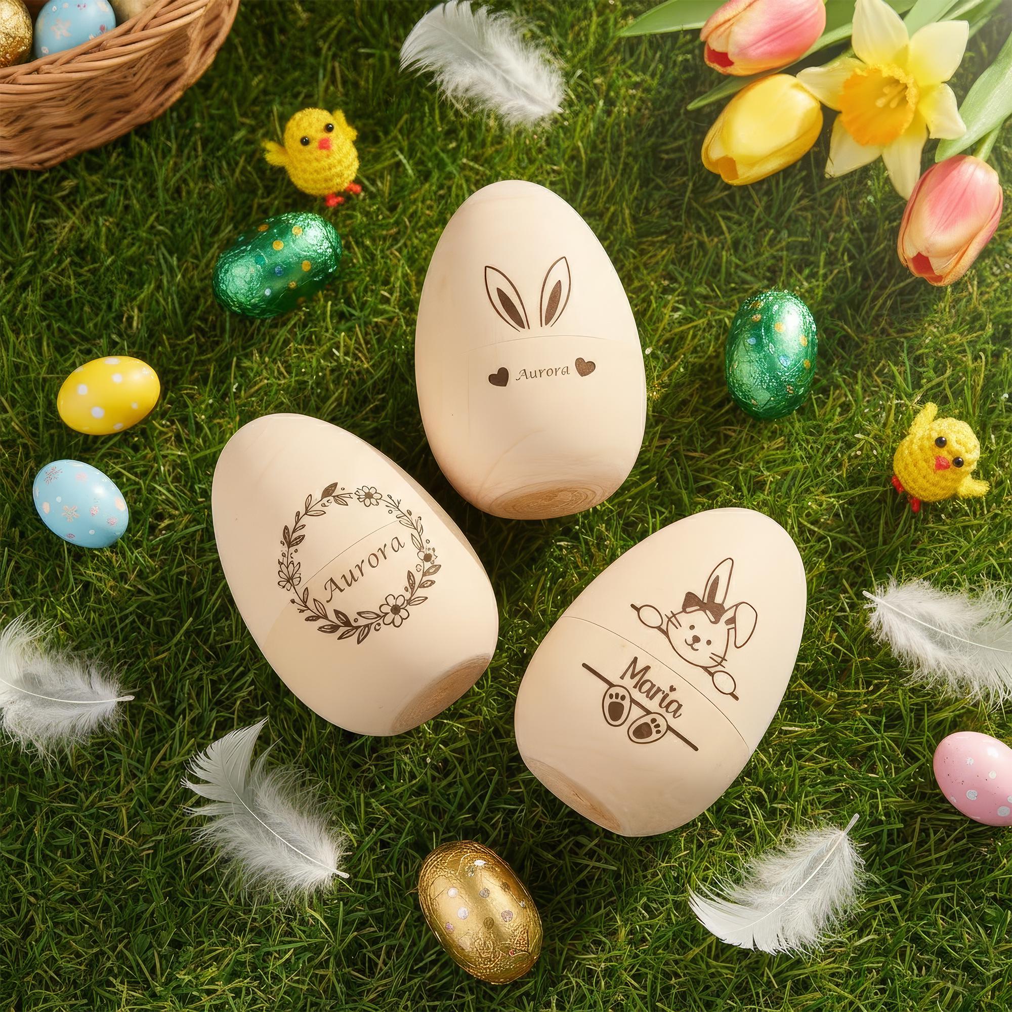 Personalized Wooden Easter Egg,hollow Fillable Keepsake,custom Name Easter Gift, Kids Musical Instrument, Baby First Easter, Kitchen Toy Egg