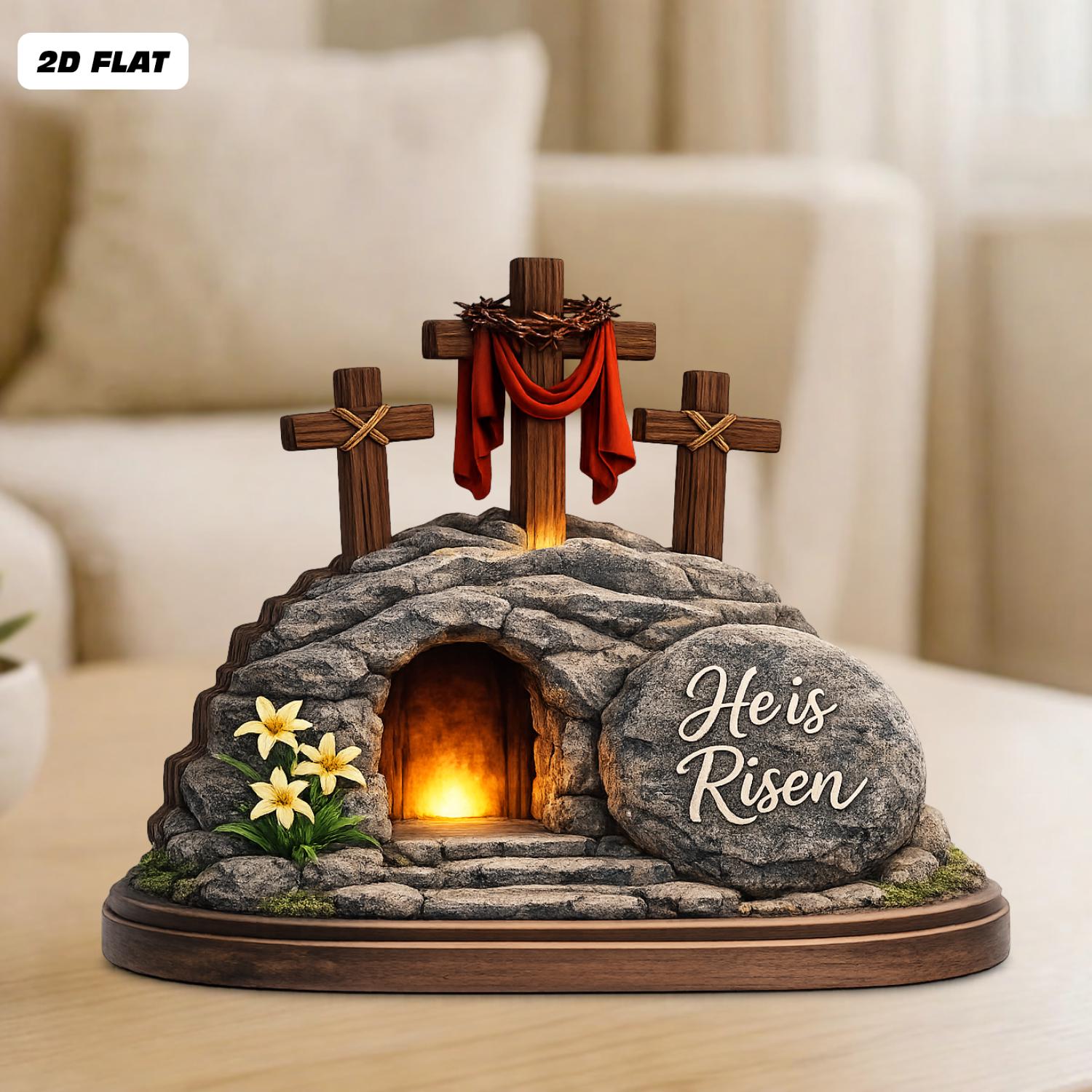 He is Risen Empty Tomb Wooden Block, Resurrection Scene Religious Easter Gift, Christian Home Decor, Easter Display, Religious Bible Verse