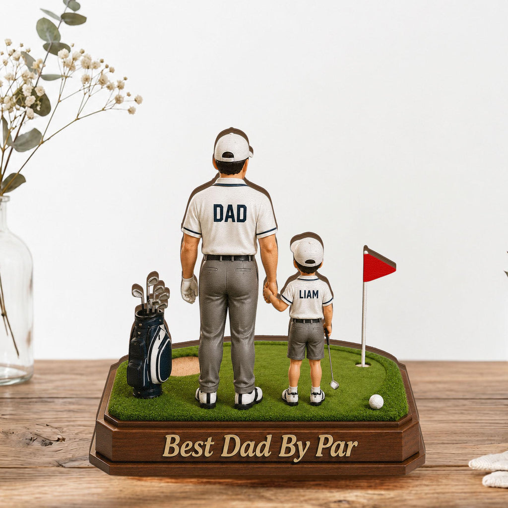 Personalized Golf Dad Wooden Block, Custom Kids Names Sign, Best Dad by Par, Golfing Gift for Dad, Husband, Father's Day Gift for Golf Lover