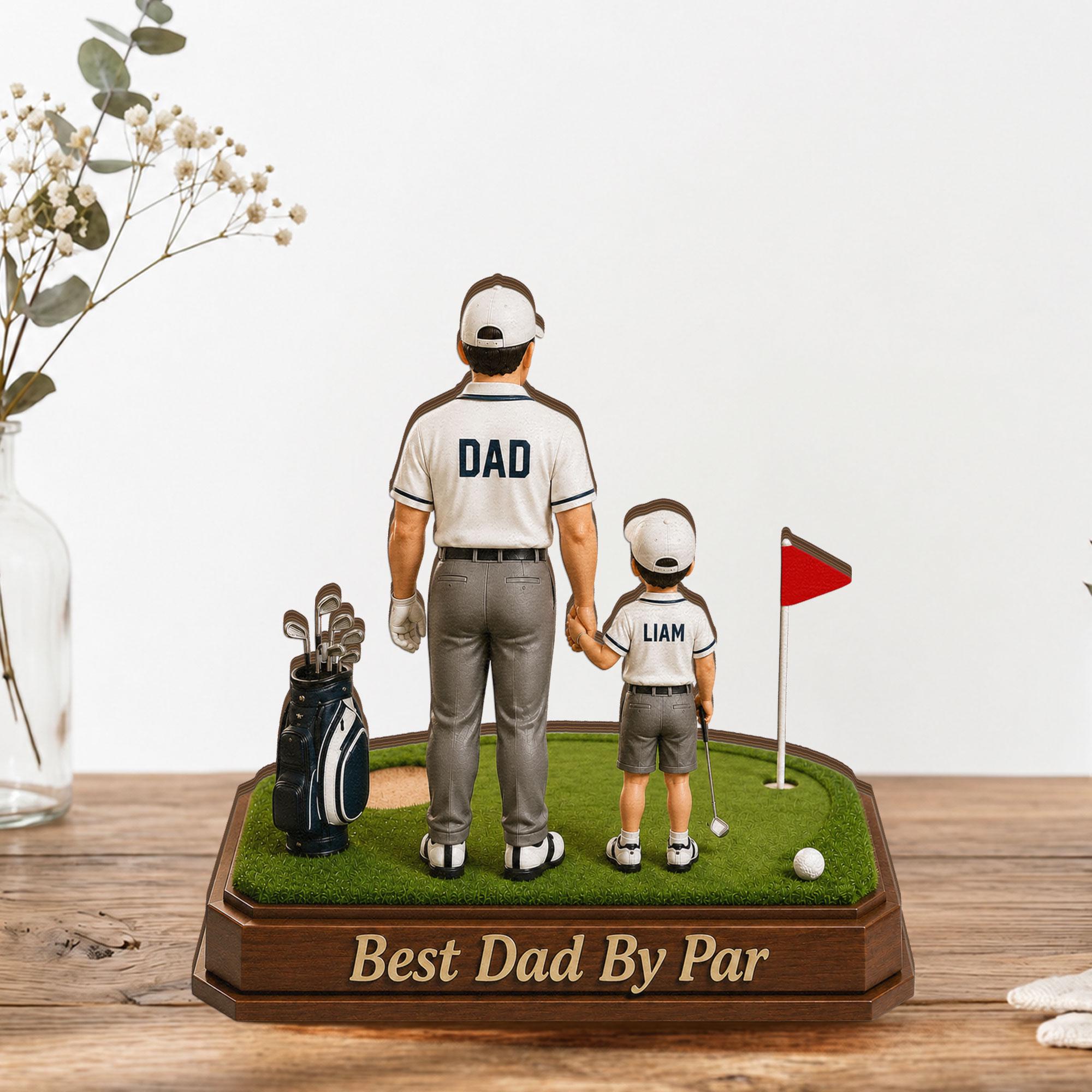 Personalized Golf Dad Wooden Block, Custom Kids Names Sign, Best Dad by Par, Golfing Gift for Dad, Husband, Father's Day Gift for Golf Lover