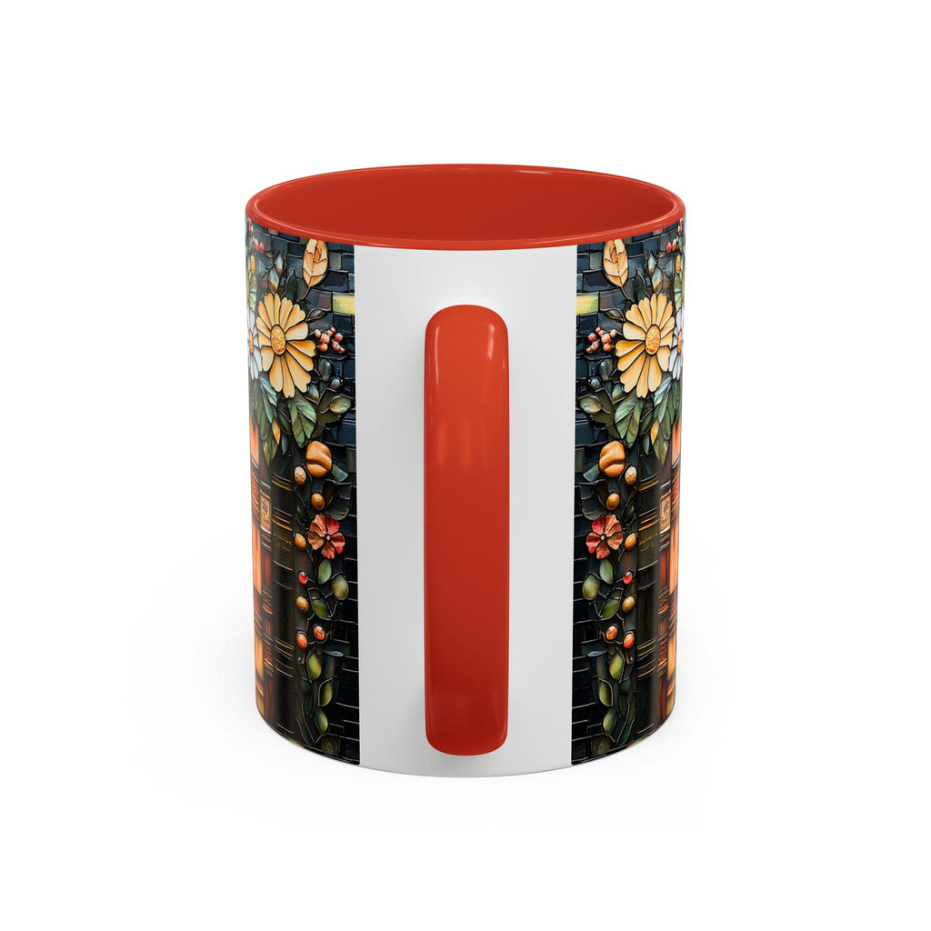 Floral Bookshelf Mug_ Faux Stained Glass Ceramic Coffee Cup Bookish Literature and Kitchen Booklover