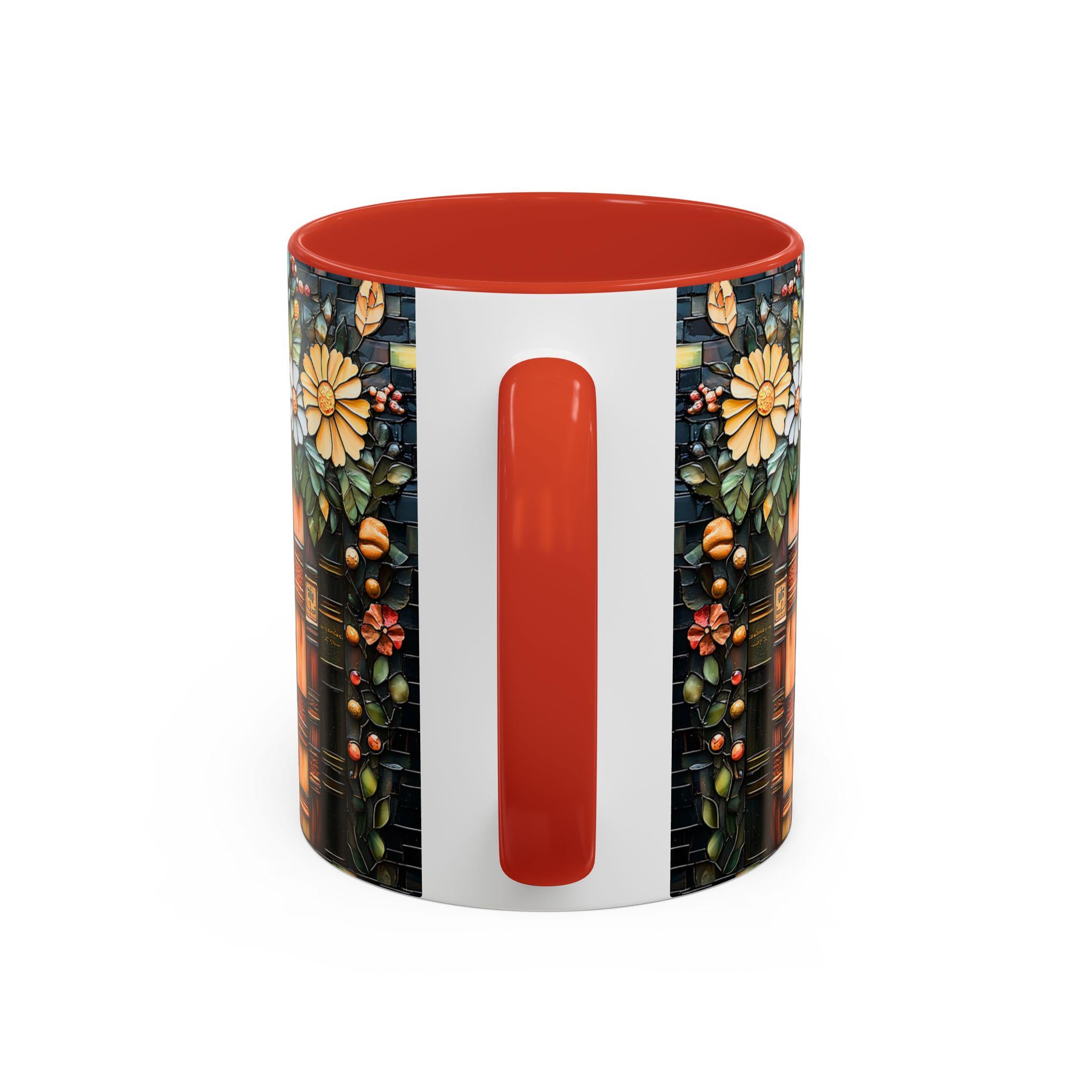 Floral Bookshelf Mug_ Faux Stained Glass Ceramic Coffee Cup Bookish Literature and Kitchen Booklover