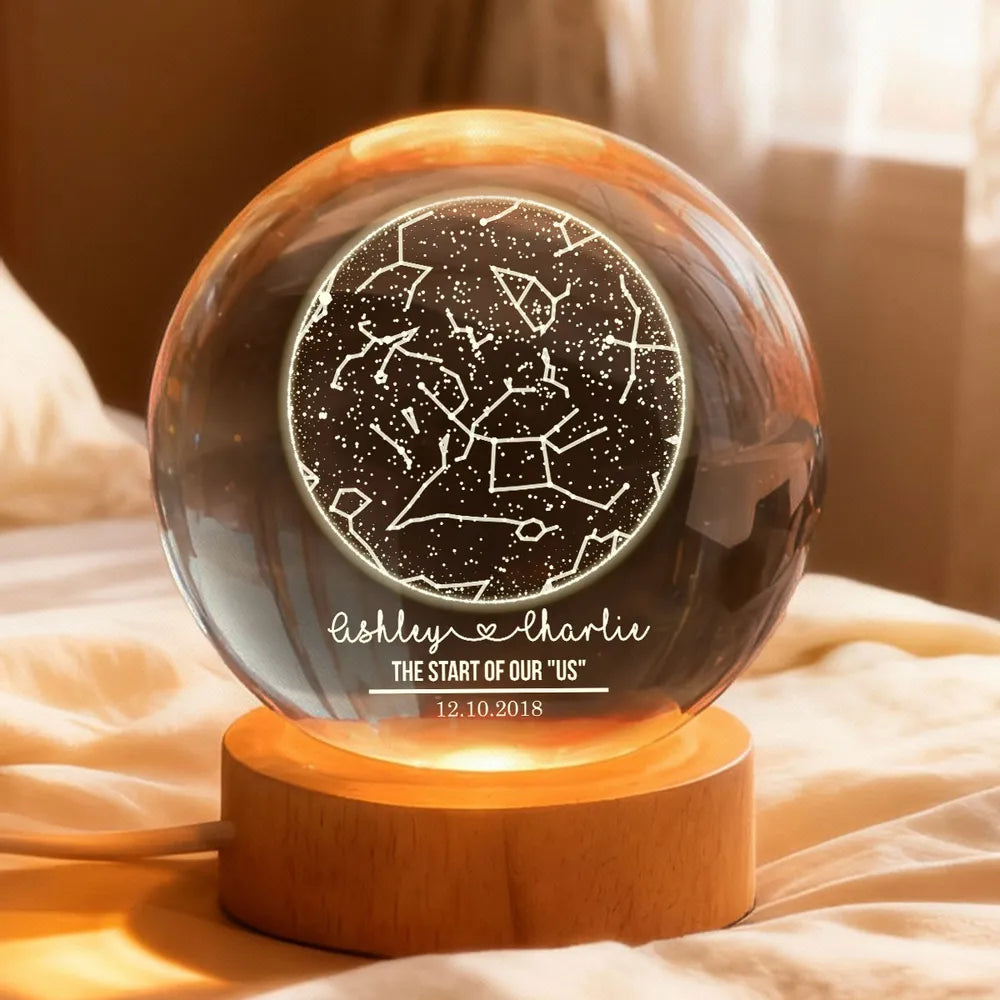 Custom Constellation Couple Star Map by Date - Personalized Crystal Ba, Personalized Crystal Ball LED Night Light, Valentine's Day Gift For Couple, Husband, Boyfriend, Wife