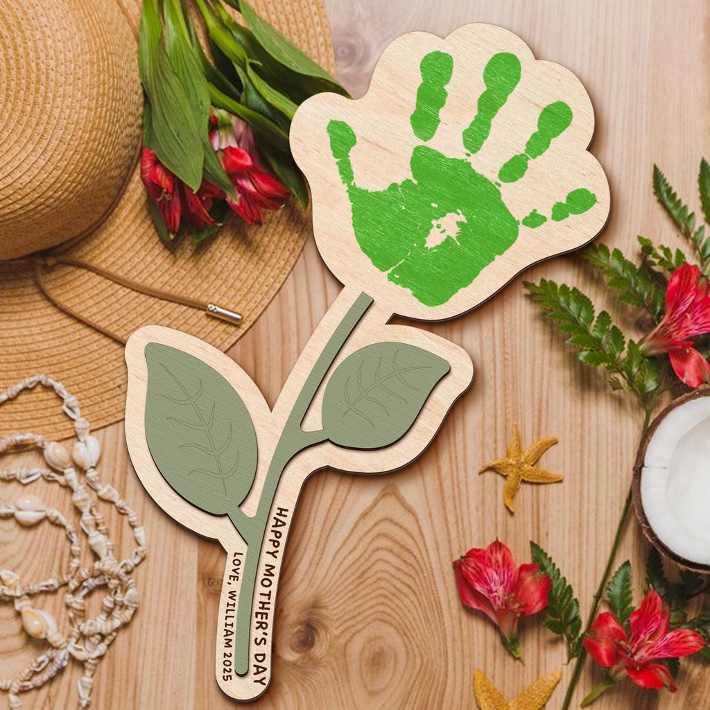 Personalized Mother’s Day Handprint Flower Sign, DIY First Mother's Day Handprint Sign, New Mom Mothers Day Gifts From Kids, Gift for Mom