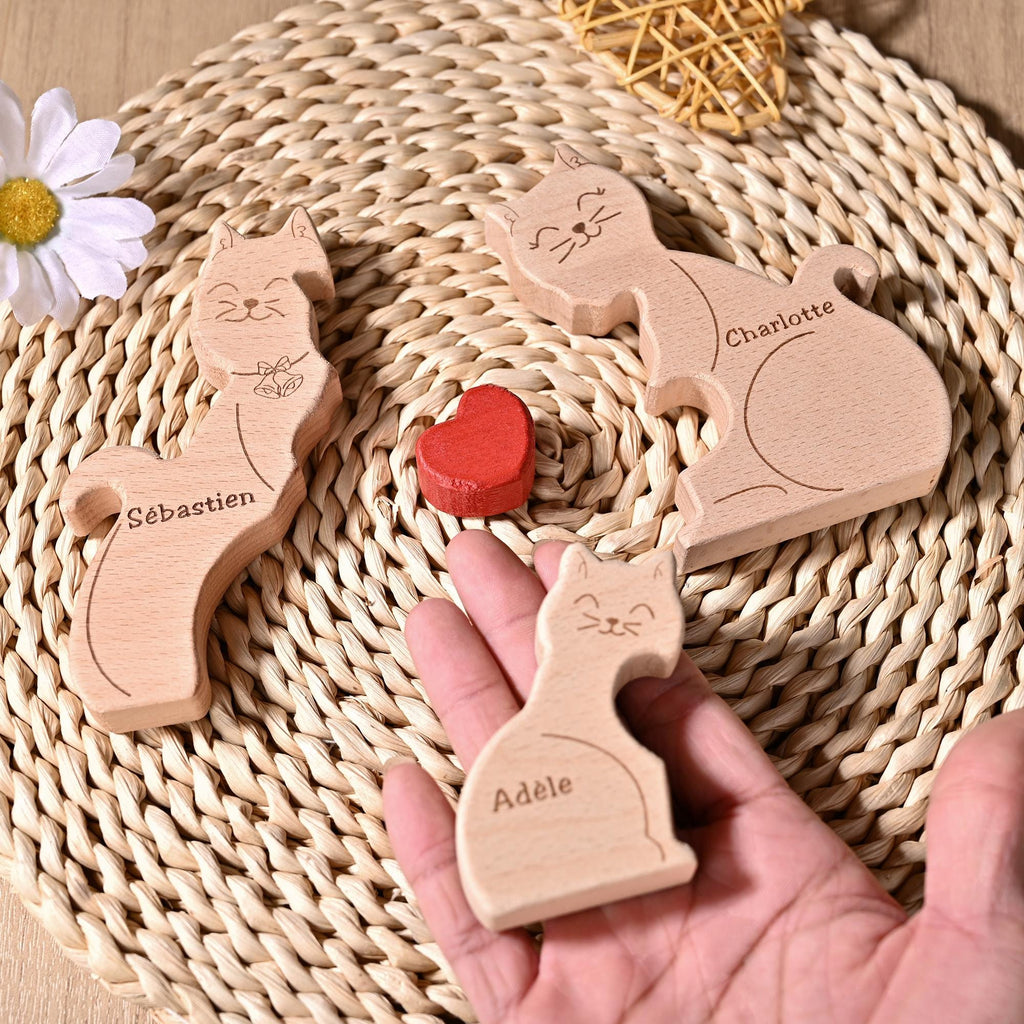 Personalized Cat Puzzle Jigsaw, Cat Wooden Ornament, Family Portrait With Cats, Mum and Dad Anniversary Gifts, Baby Christmas Presents
