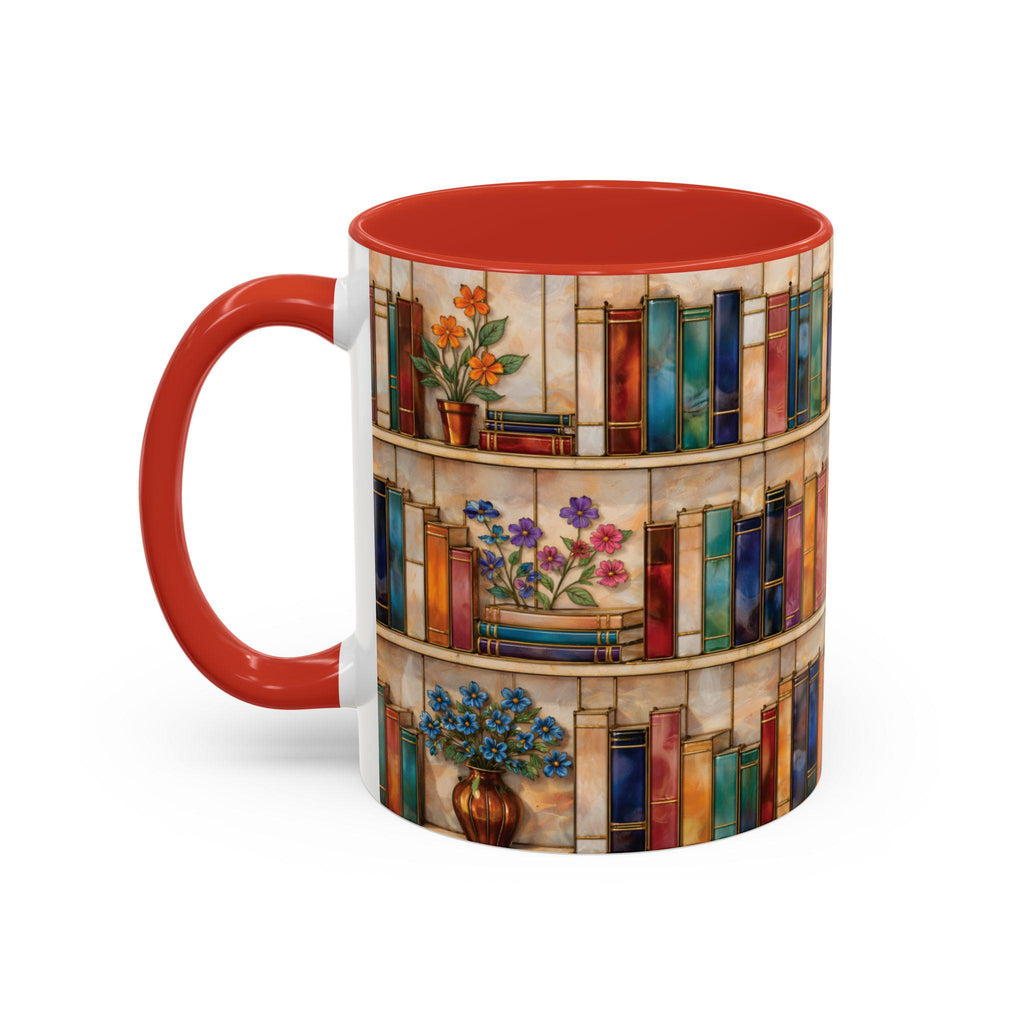 Bookshelf Coffee Mug, Floral Book Lover Gift, Bookish Stained-glass Style Mug, Modern Ceramic Mug – Elevate Your Coffee Time