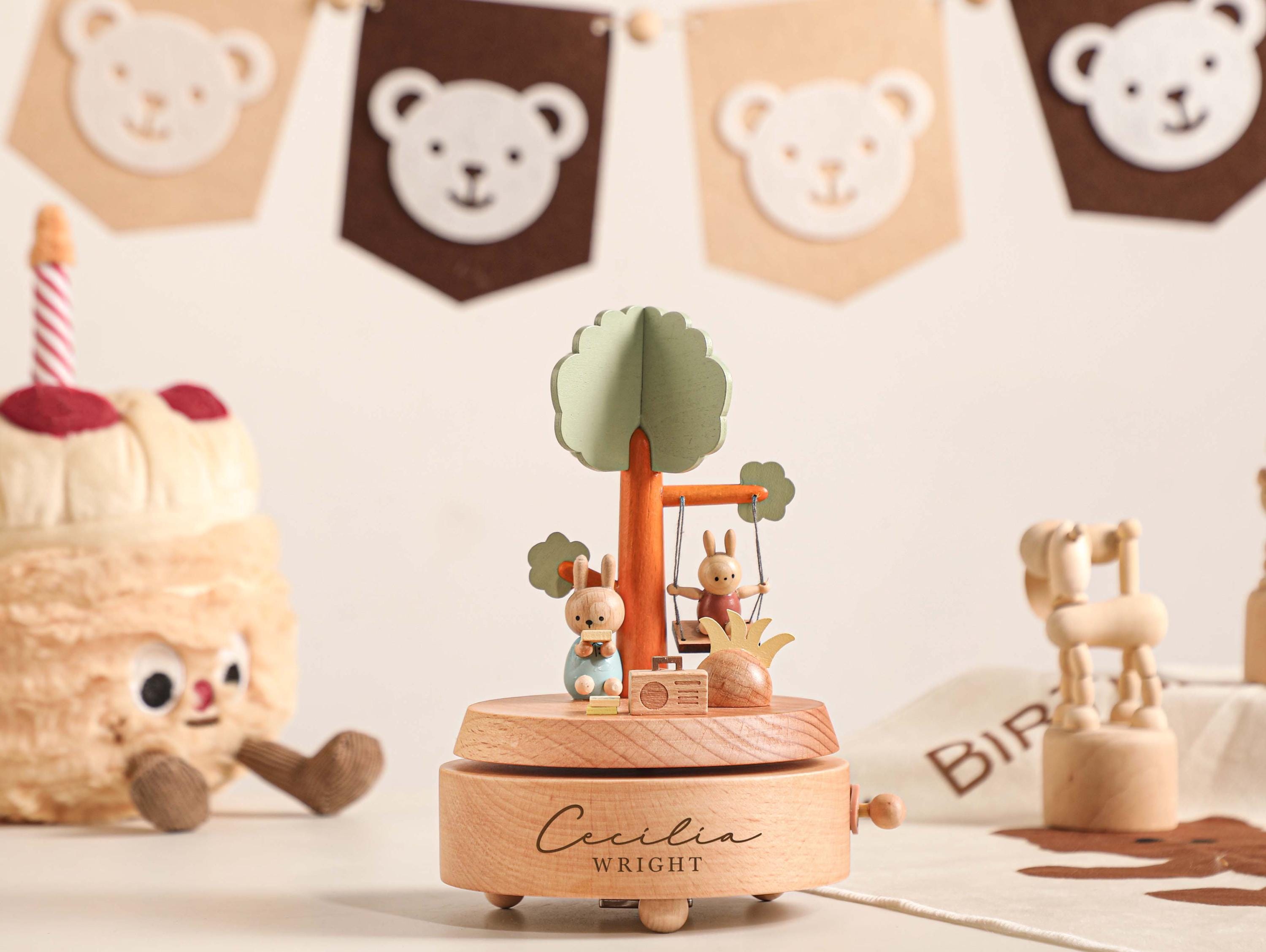 Rabbit Swing Personalized Music Box, Engraved Name Music Box, Baby Christmas Gift, Newborn Keepsake, Baby Shower Gift, Birthday Gift