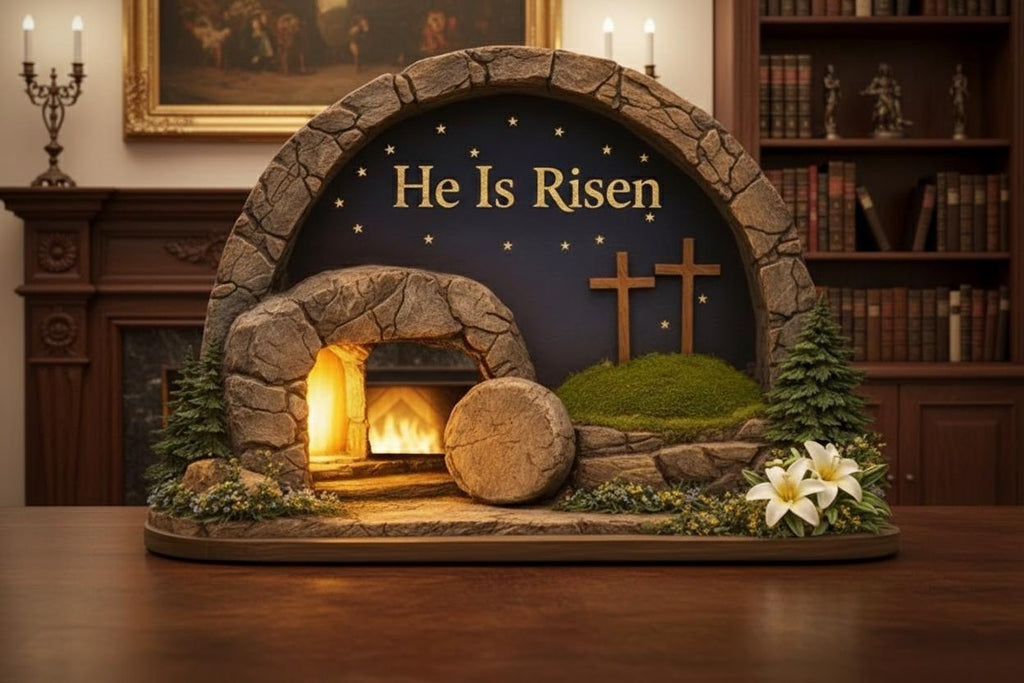 Easter Wooden Block, Empty Tomb Resurrection Scene, He Is Risen Christian Decor, Meaningful Church Gift for Pastor Appreciation and Ministry