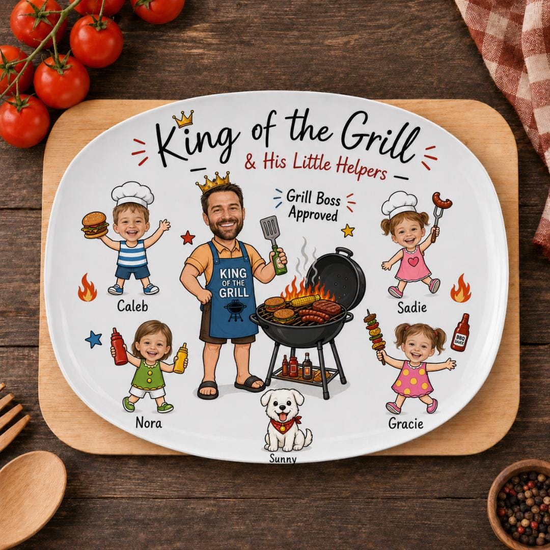 Personalized Face Grilling Platter, Custom Daddy's Grilling Plate With Kids' Names, Father's Day Gift From Grandkids, Funny Gift for Dad
