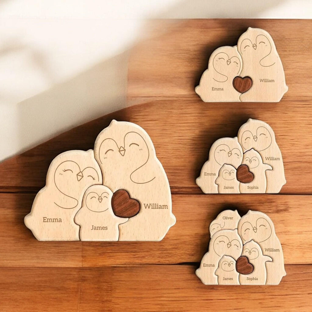 Personalized Penguin Family Puzzle, Custom Christmas Gift, Family Ornament, Baby Shower Decor, Family Gift, Family Keepsake, Penguin Gift
