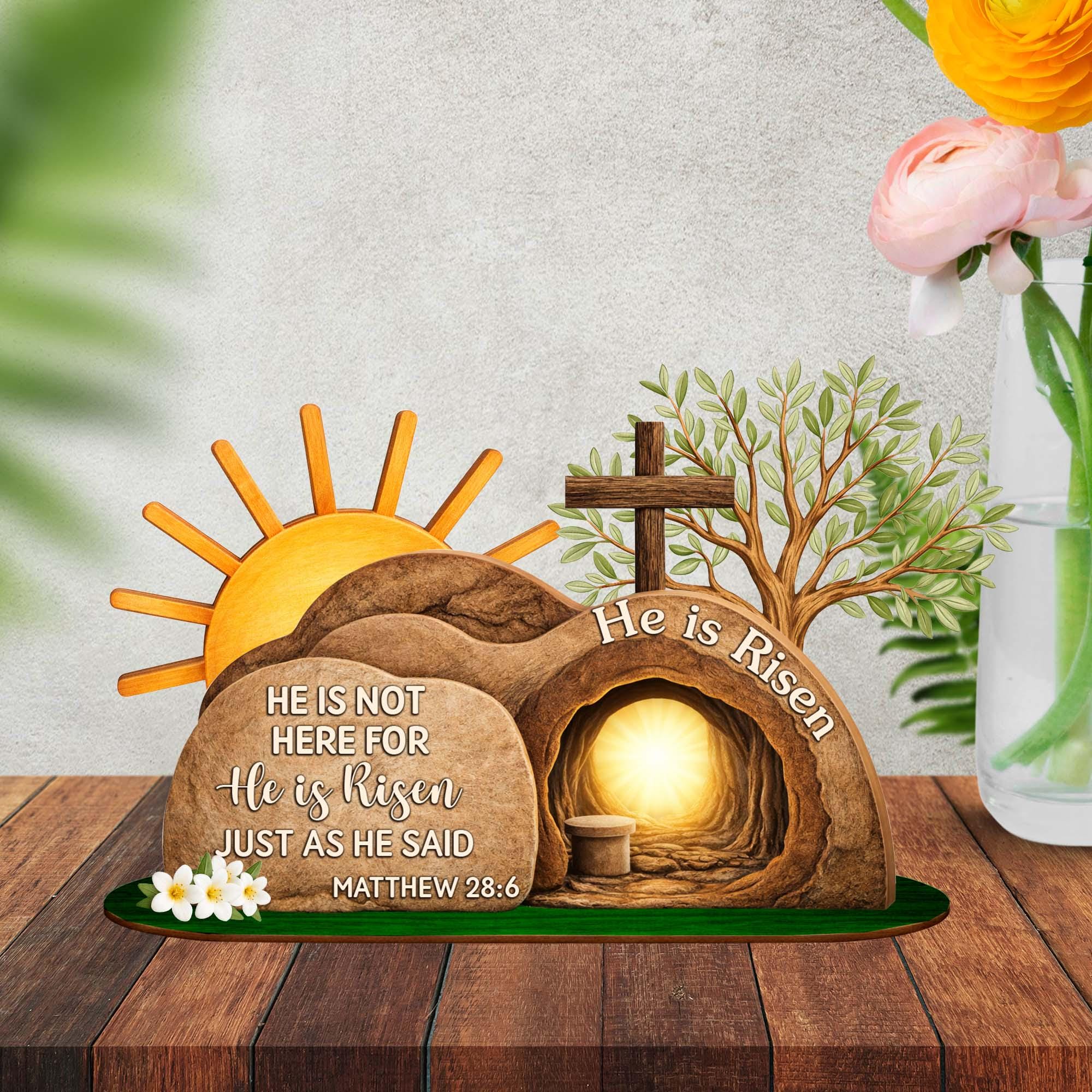 He is Risen Wooden Standing, Easter Resurrection Scene Sign, Christian Empty Tomb Tabletop Display, Easter Faith Gift, Bible Verse Art