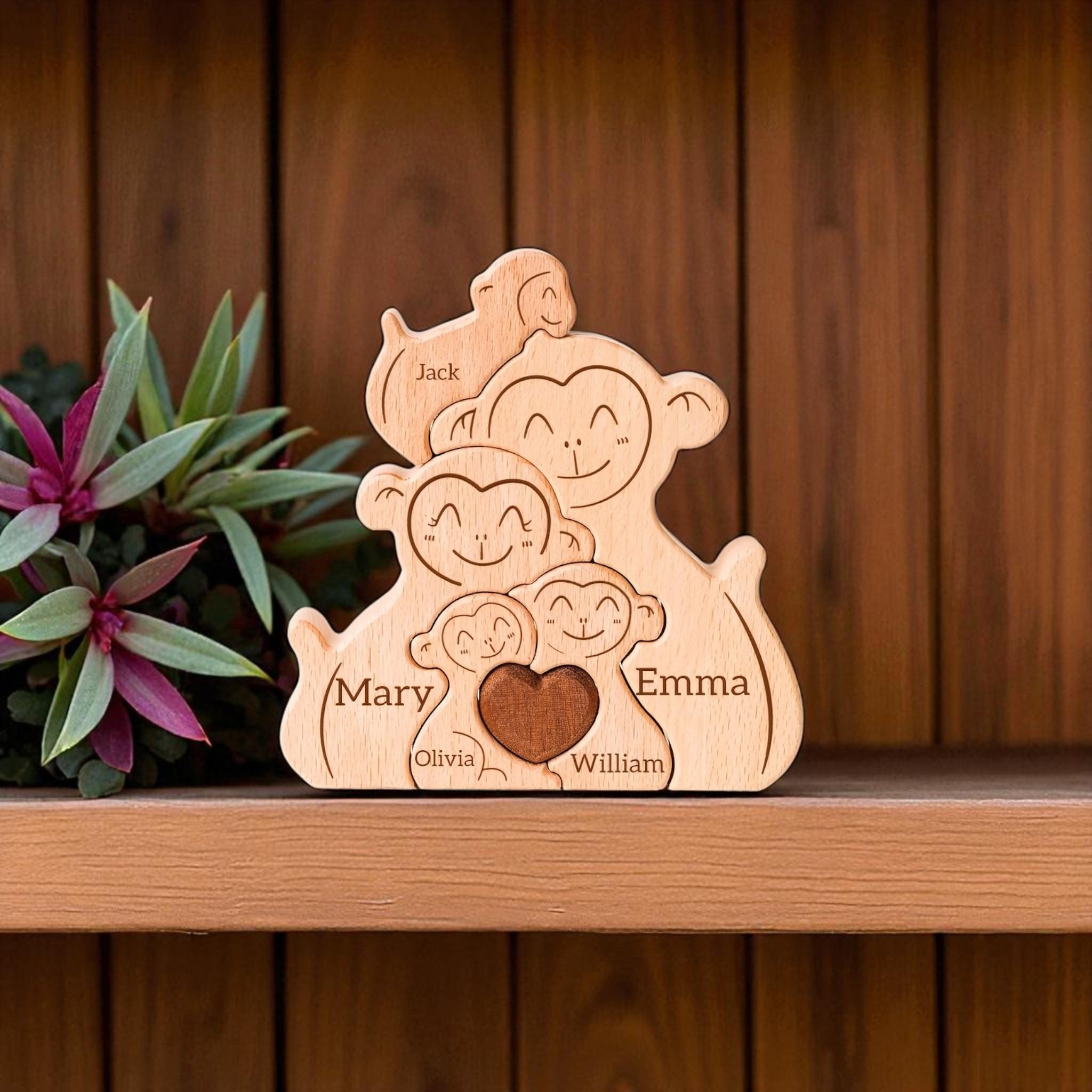 Monkey Family Puzzle, Personalised Wooden Family Puzzle, Christmas Family Gift, Adoption Gift, Home Decor, Family Gift, Family Reunion Gift