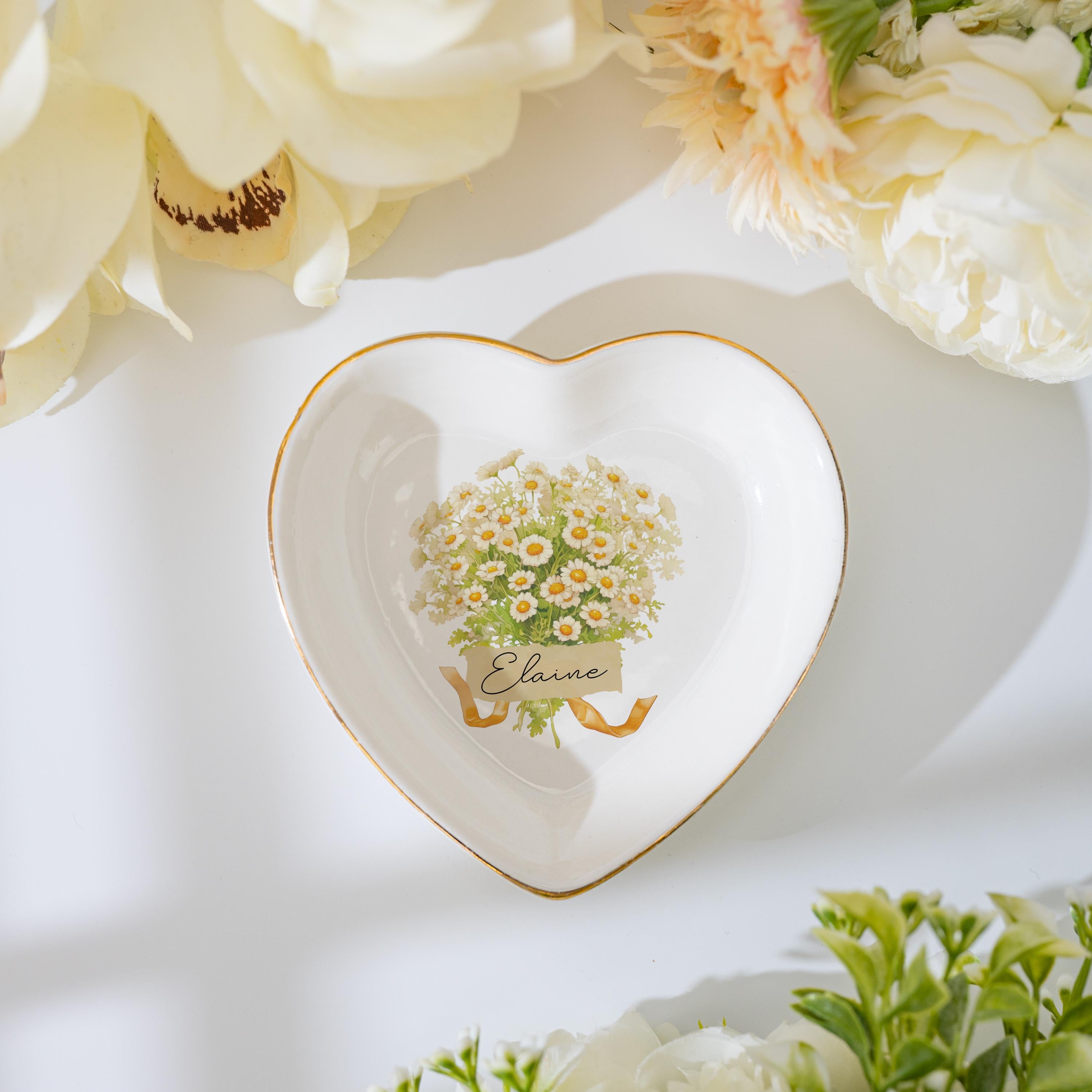 Personalized Flower Bouquet Trinket Dish, Custom Birth Flower Jewelry Dish, Gift for Her, Birth Month Flower, Bridesmaid Gifts, Wedding Gift