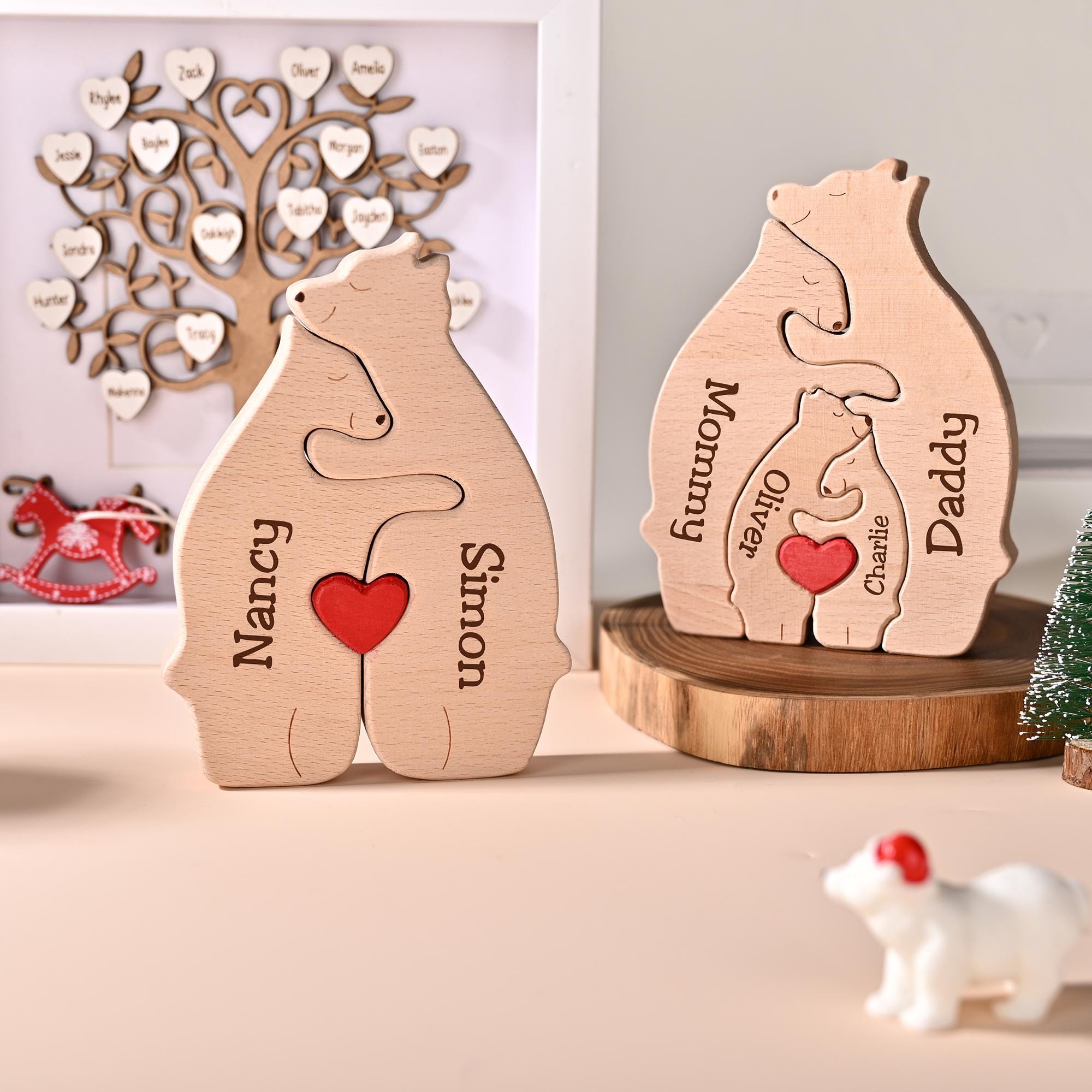 Personalized Wooden Bear Family Puzzle, Custom Name Gift for Mom, Dad & Kids, Family Keepsake Decor, Wooden Christmas Gift, Anniversary Gift