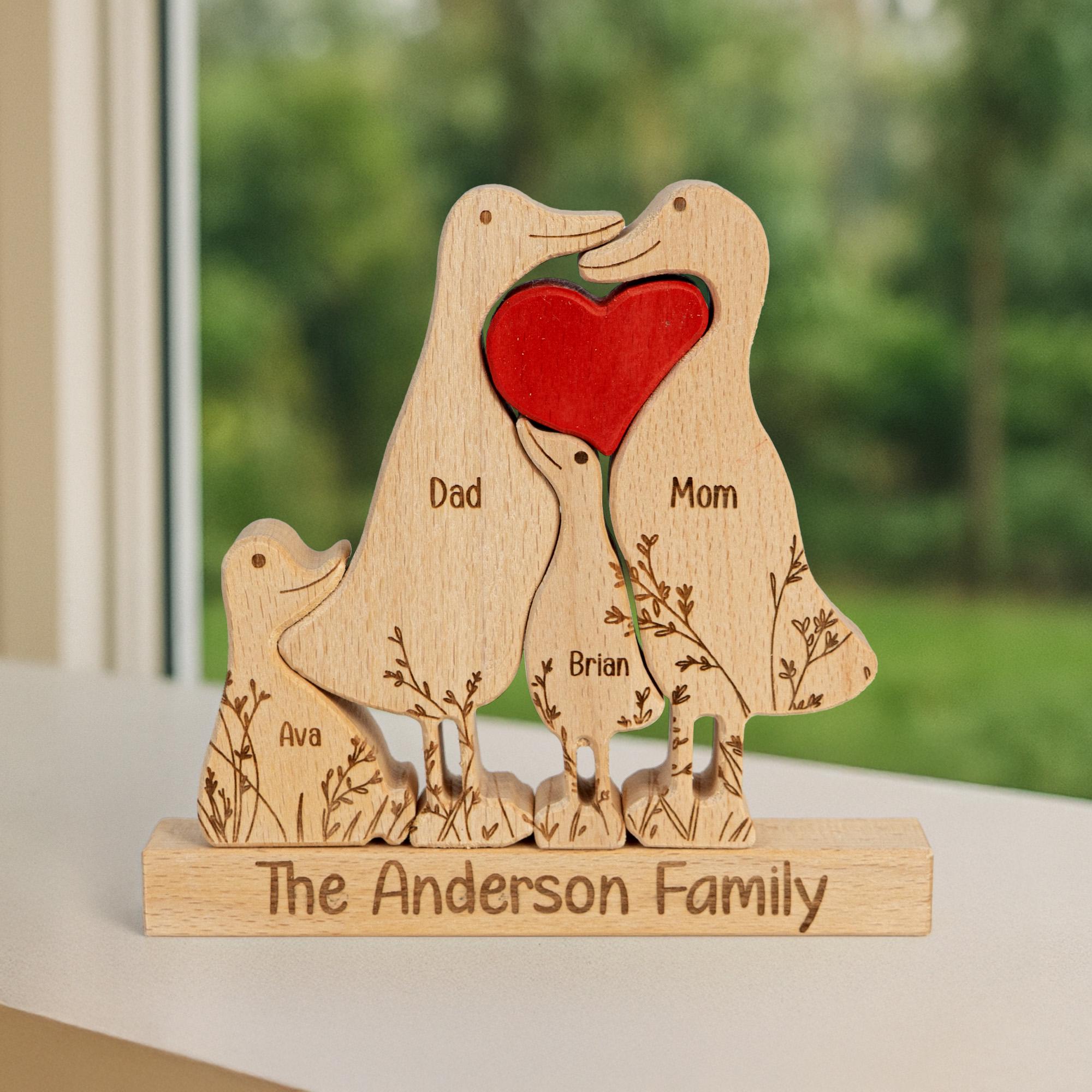 Family Custom Name, Personalized Wooden Duck Family Puzzle, Wooden Animal Carvings, Family Home Decor, Family Puzzle Gift, Christmas Gifts