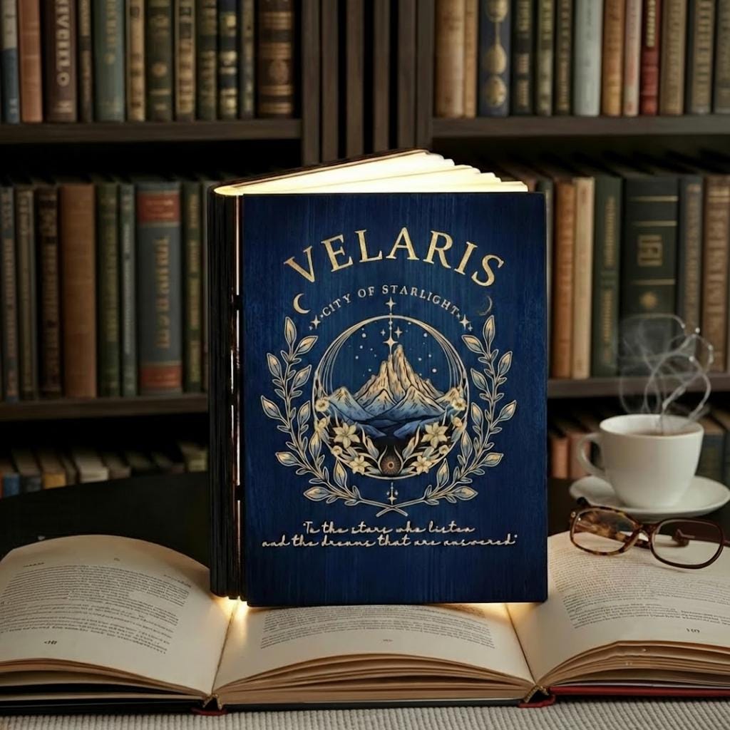 Velaris City of Starlight Book Lamp, ACOTAR Quote Folding LED Light, _to the Stars Who Listen and the Dreams That Are Answer_ Reading Lamp