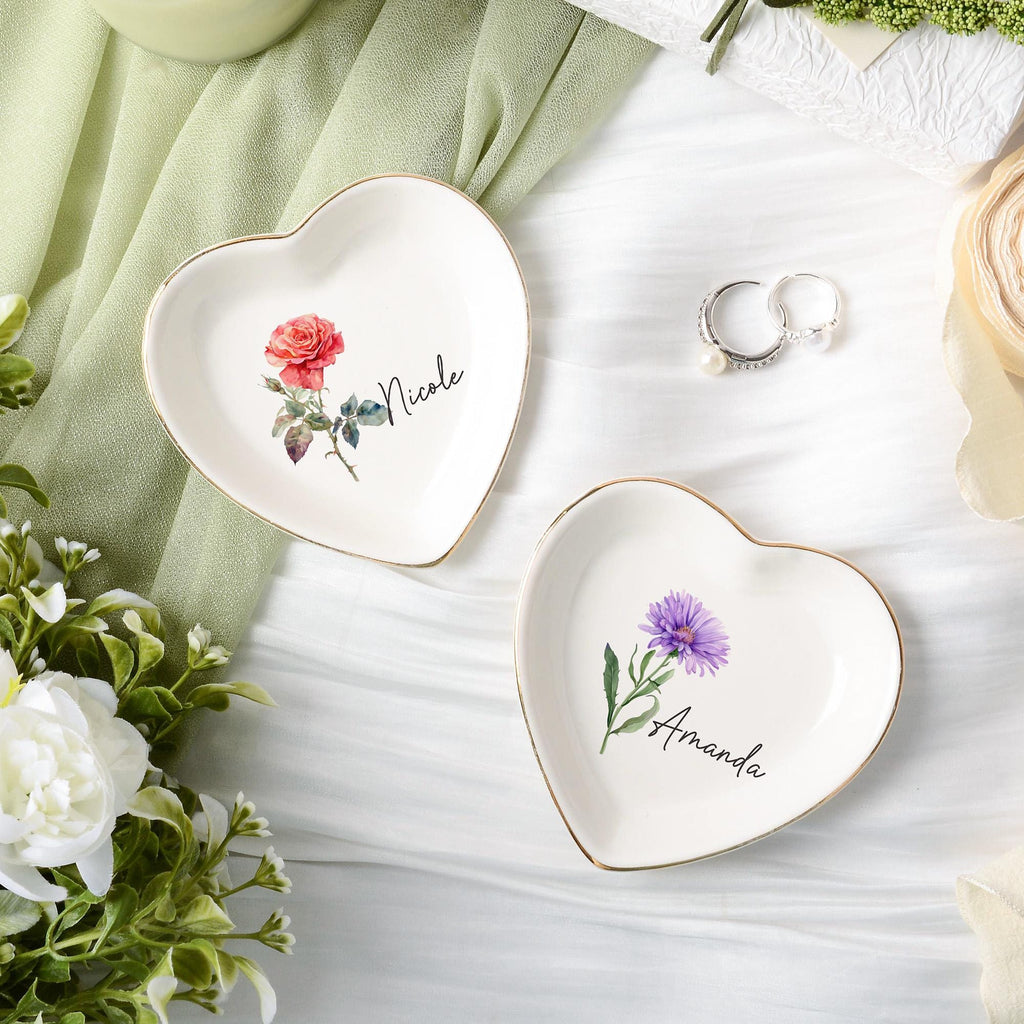 Personalized Birth Flower Trinket Dish,wedding Birthday Trinket Tray for Her,bridesmaid Gift