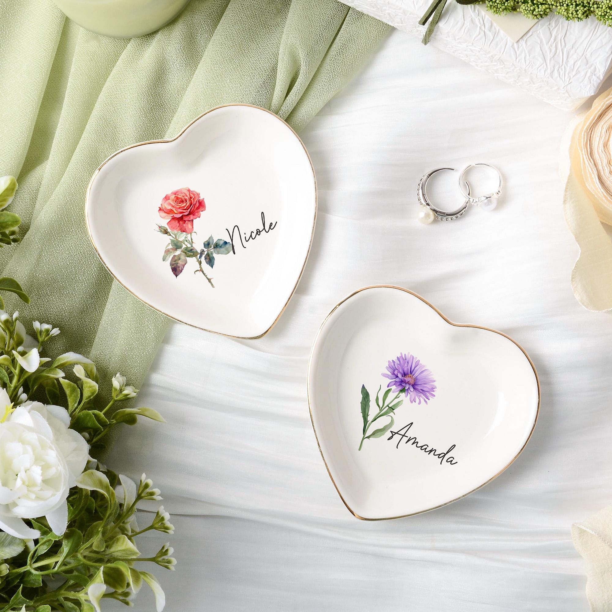 Personalized Birth Flower Trinket Dish,wedding Birthday Trinket Tray for Her,bridesmaid Gift