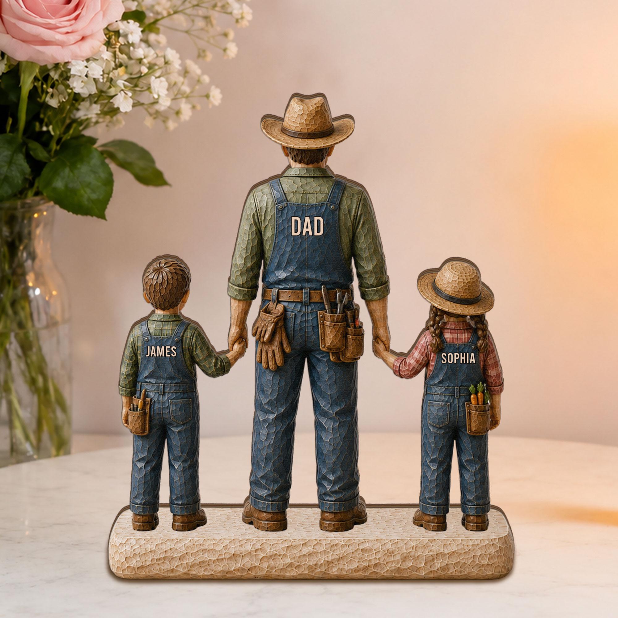 Personalized Farmer Dad Wooden Block, Custom Dad With Kids Wooden Block, Father’s Day Gift for Farmer Dad, Dad Keepsake Gift