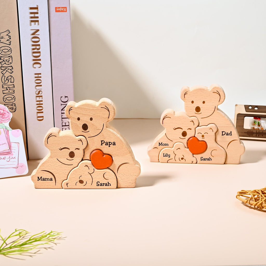 Custom Wooden Koala Family Puzzle, Koala Family Jigsaw Decor, Family Name, Anniversary Gift, Family Home Decor, Gift for Mom