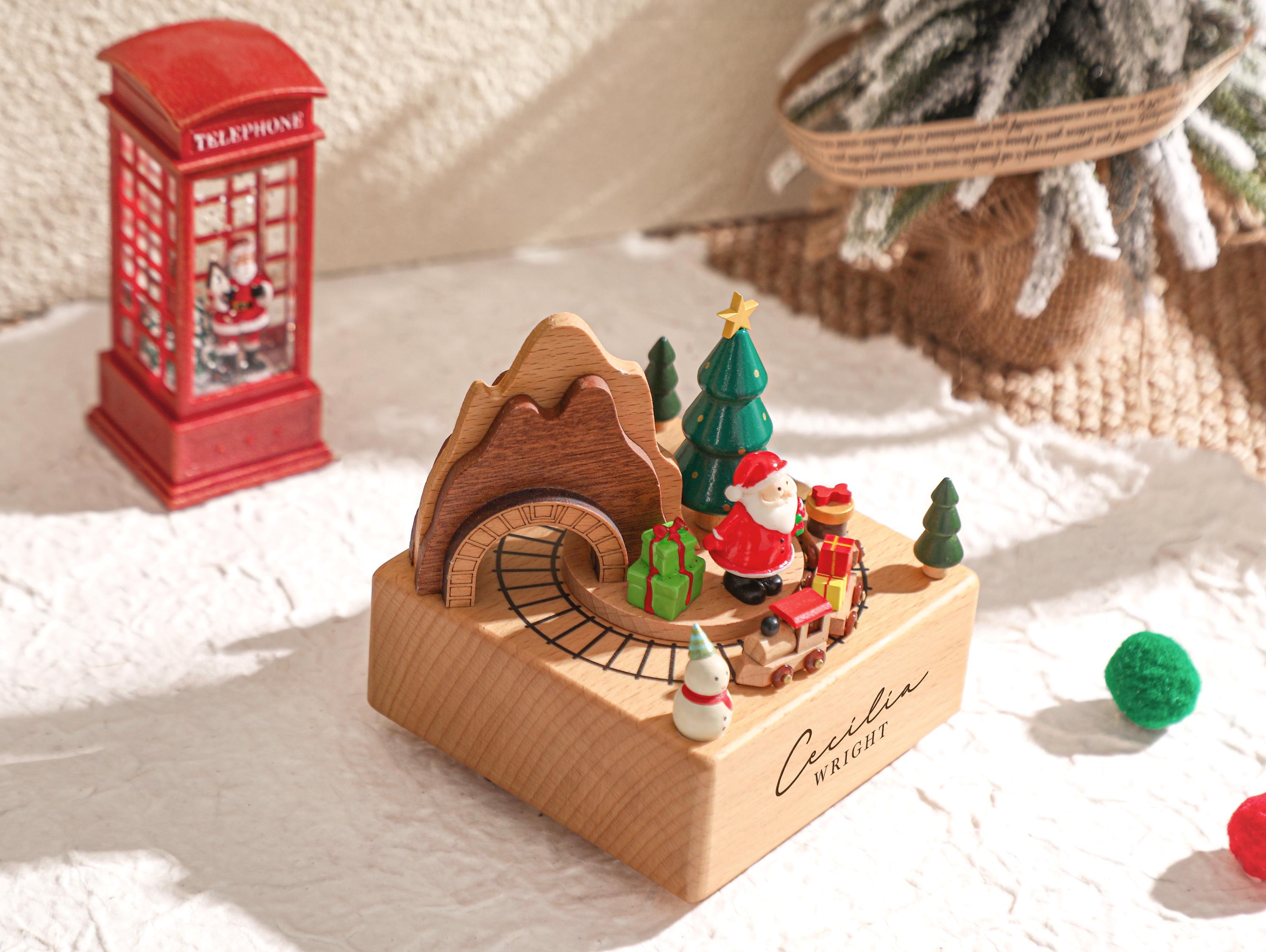 Christmas Personalised Wooden Music Box, Custom Wooden Handmade Music Box, Engraved Baby Name Music Box, Christmas Gifts for Kids