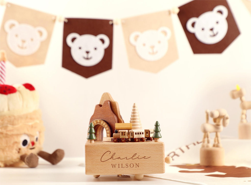 Wooden Music Box, Custom Wooden Handmade Music Box, Train Birthday Music Box, 1st Birthday, Personalised Music Box Gift, Baby Shower Gift