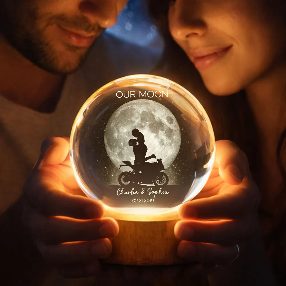 Biker Couple Kissing in the Moonlight, Custom Moon Phase by Date - Per , Valentines Day Wedding Anniversary Gift For Couple