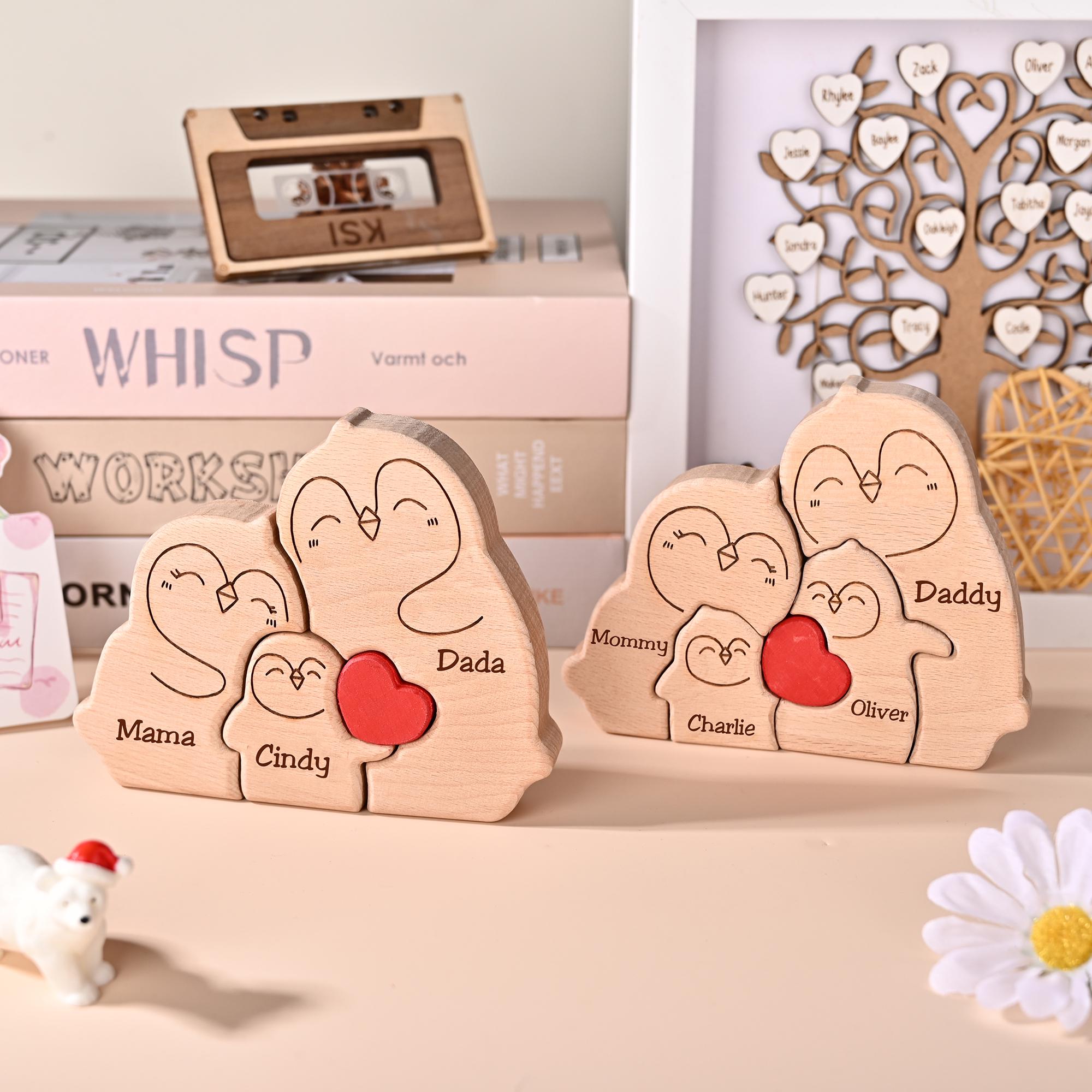 Personalized Penguin Family Puzzle, Custom Wooden Puzzle for Family With 2-5 Names, Gift for Couples & Parents, Unique Wooden Keepsake Gift