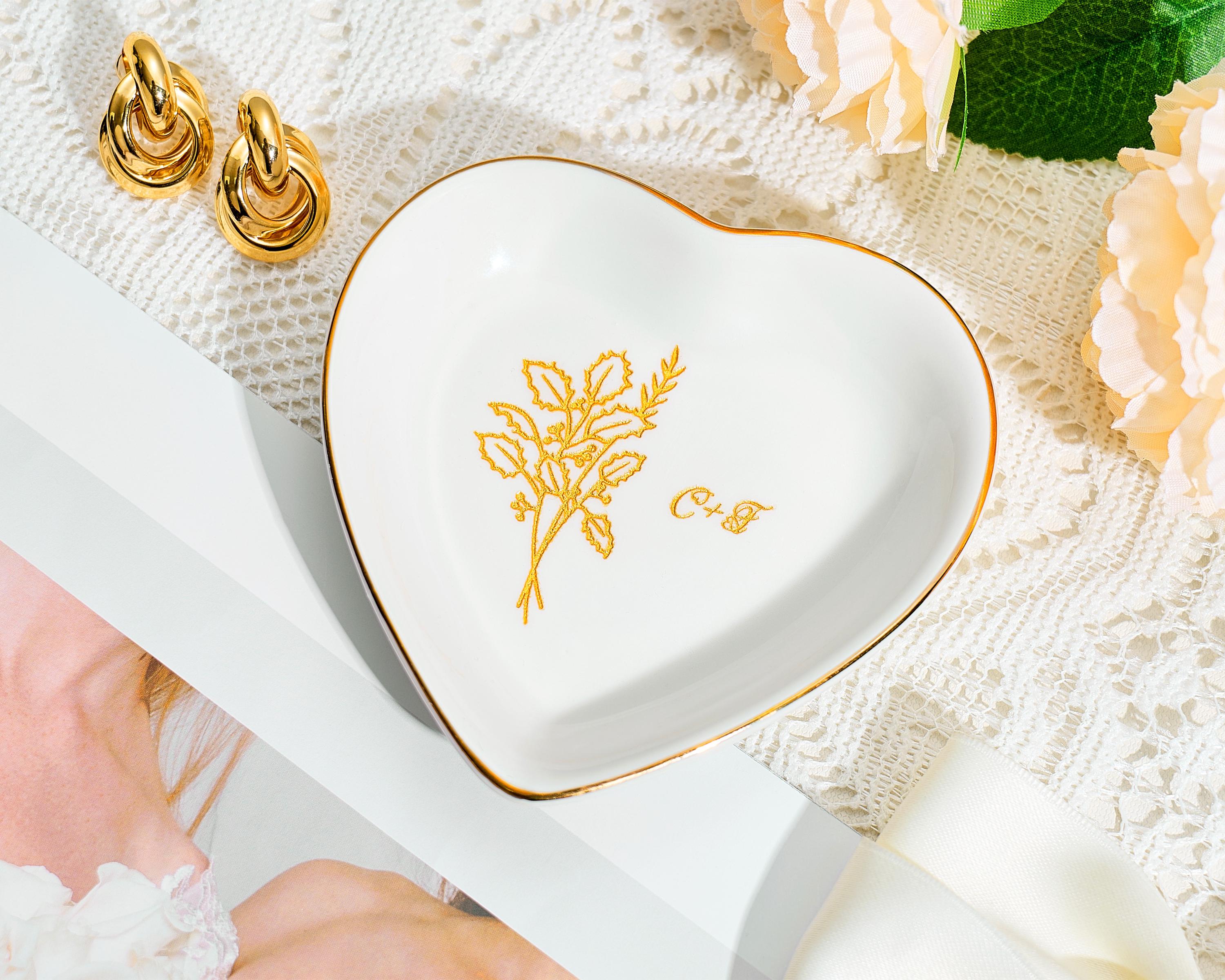 Engraved Ceramic Jewelry Dish, Custom Initial Ring Tray, Bridesmaid Proposal, Wedding, Graduation Gift for Mom