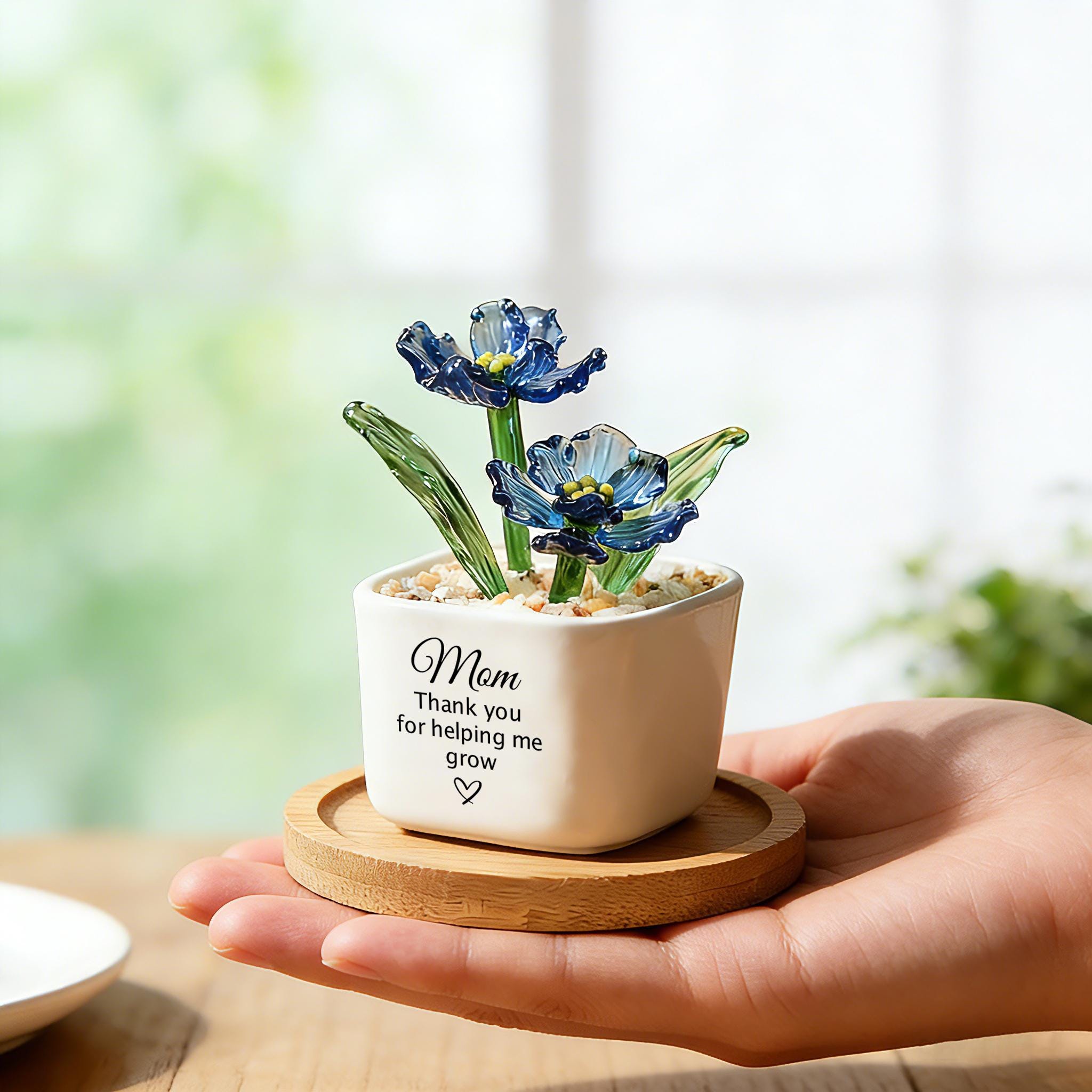 Custom Birth Month Glass Flower Pot, Handmade Gift for Mom, Grandma, Unique Birthday Gift, Personalized Birth Flower Gift, Mother's Day Gift