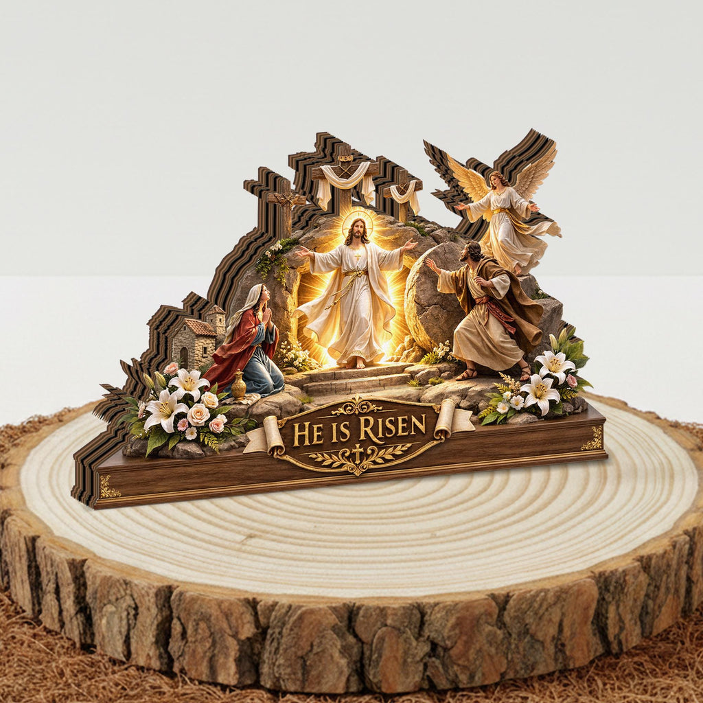 He is Risen Easter Wooden Decor, Jesus Resurrection Scene Tabletop Display, Christian Easter Sign, Religious Easter Gift