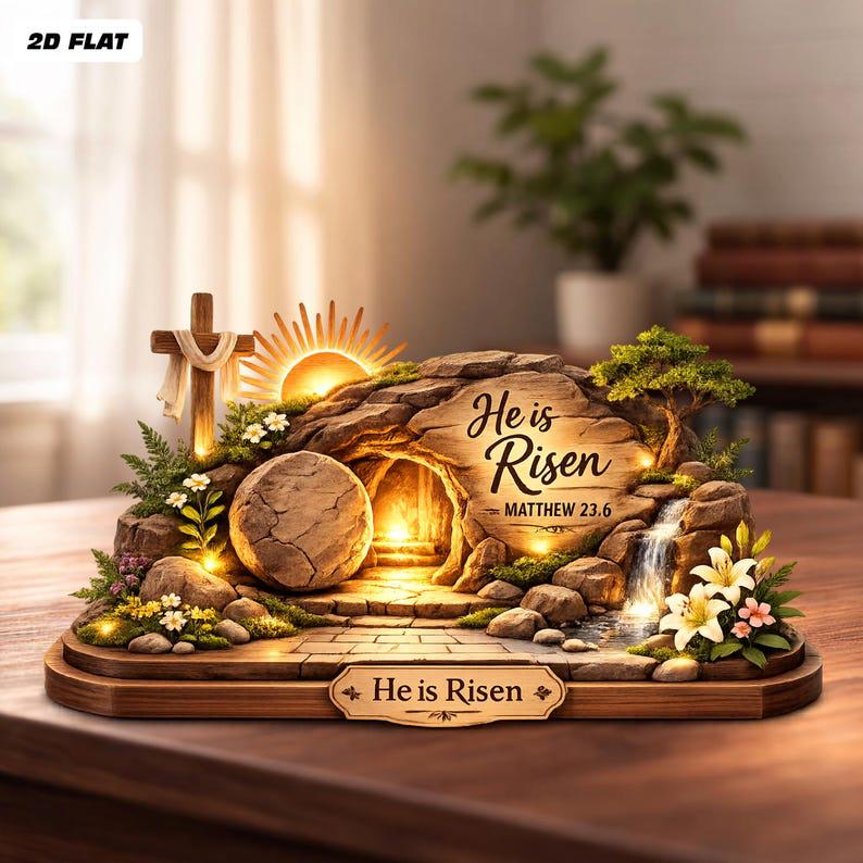 He is Risen Wooden Block Decor, Resurrection of Jesus Christian Art, Easter Religious Home Altar Table Decor, Faith-inspired Gift