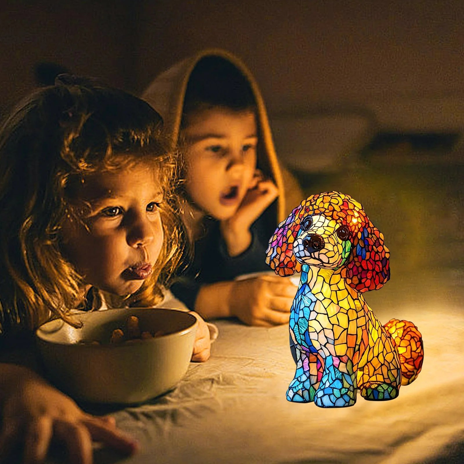 Powered Puppy Night Light with Warm Glow - Cute Resin Desktop & Bedside Lamp for Home Decor, Dog Lover Gift