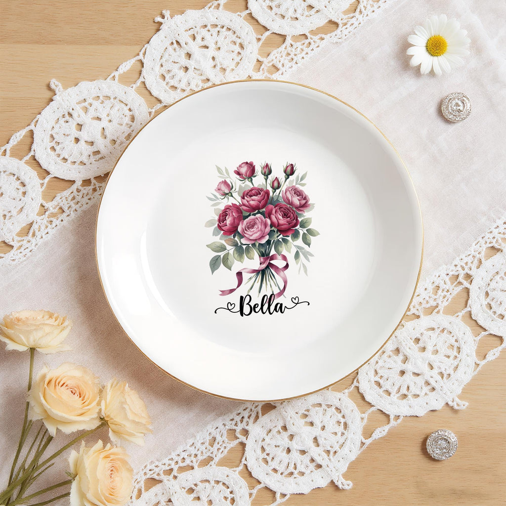 Ceramic Birth Flower Ring Dish,birth Month Flower Trinket Dish,bridesmaid Gift,bridesmaid Proposal,birthday Gift for Her,wedding Gifts