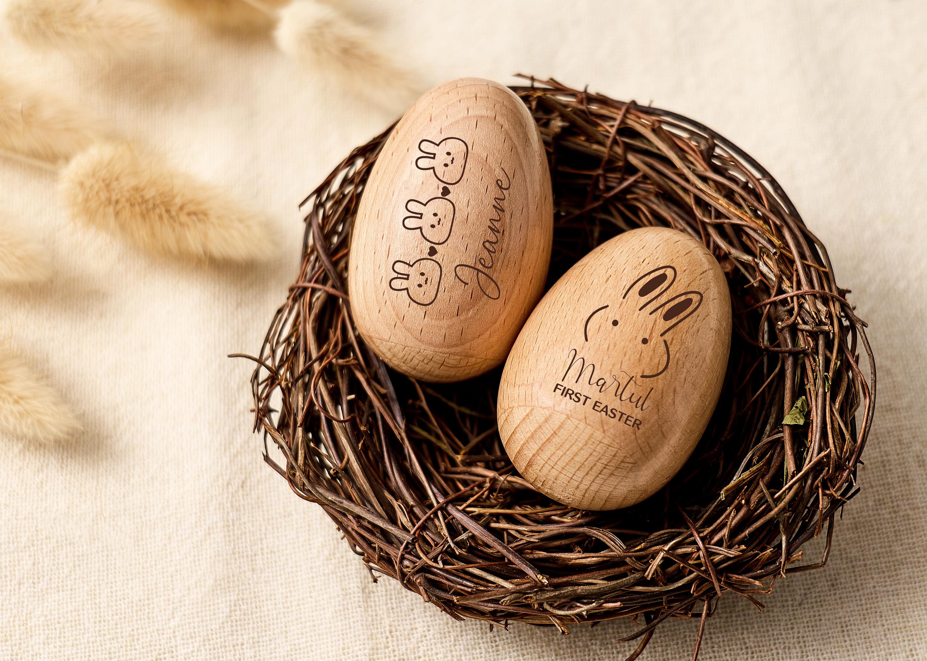 Engraved Name Easter Easter Egg Shakers, Personalized Wooden Egg Rattle, Kids Musical Instrument, Easter Egg Hunt Gifts, Baby First Easter