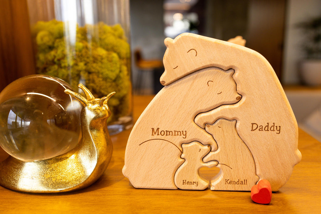 Personalized Wooden Bear Family Puzzle, Baby Puzzle, Family Name, Gift for Dad, and Unique Home Decor, Gift for Parents, Gift for Mum