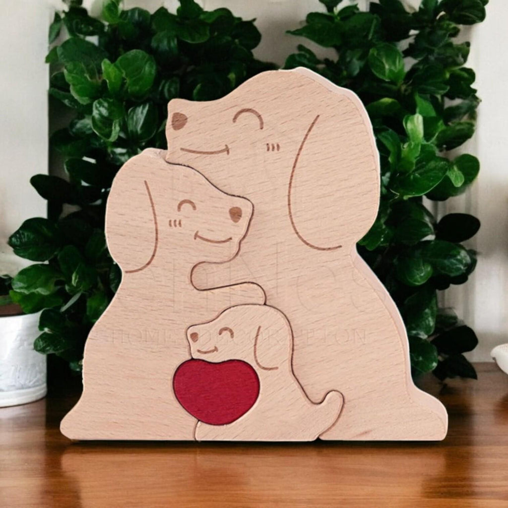 Personalised Wooden Dog Family Puzzle _ Custom Engraved Figurines _ Gift for Dog Lovers, Pet Keepsake, Family Ornament, Home Decor
