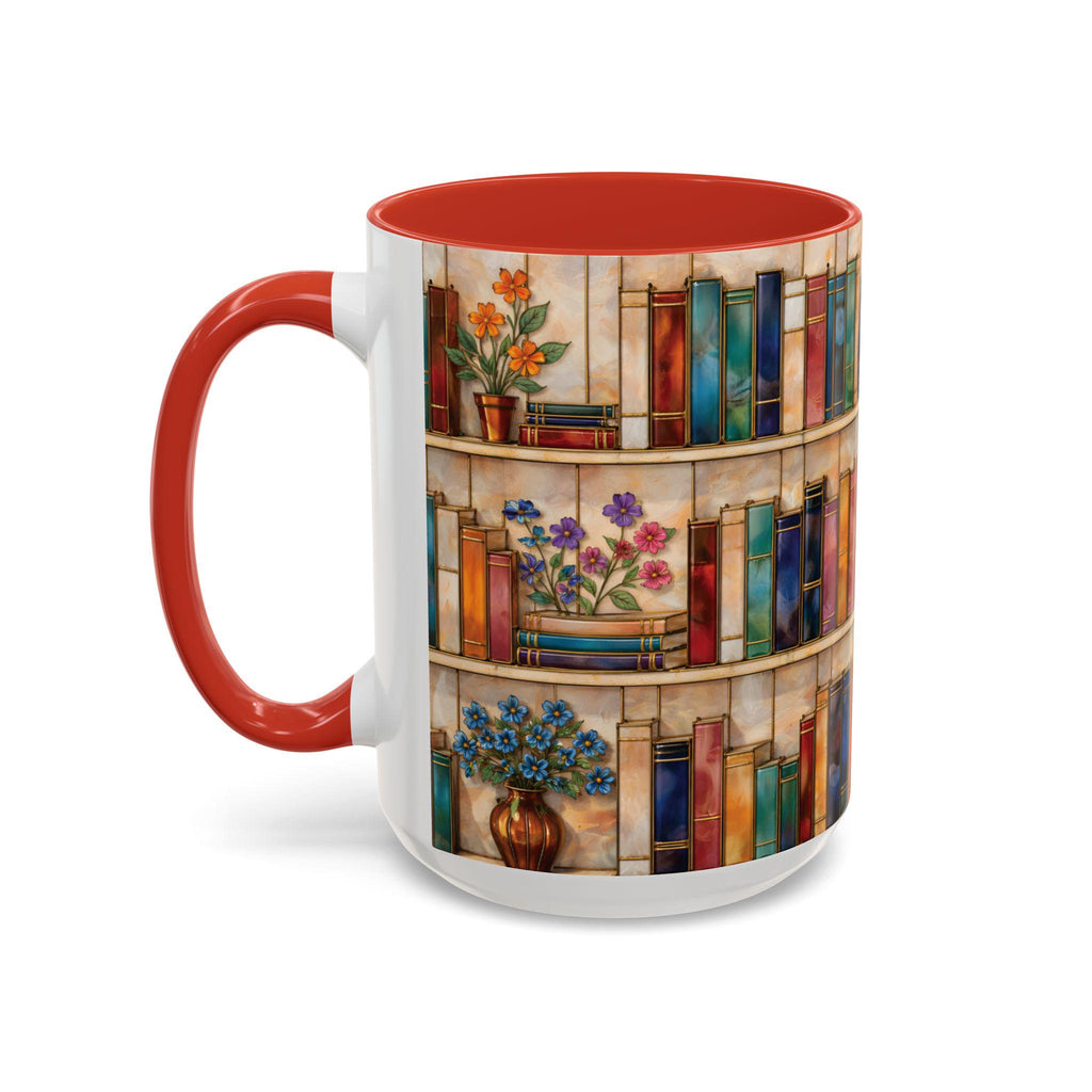 Bookshelf Coffee Mug, Floral Book Lover Gift, Bookish Stained-glass Style Mug, Modern Ceramic Mug – Elevate Your Coffee Time