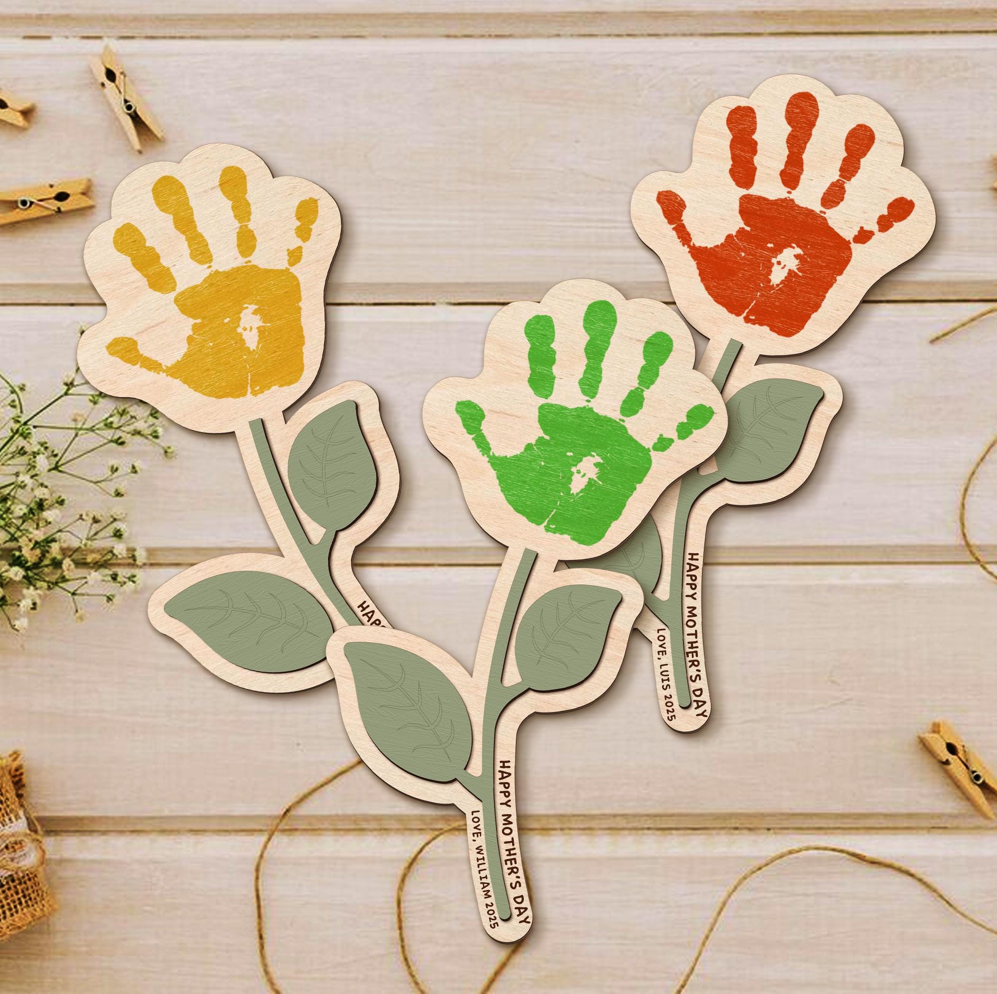 Personalized Mother’s Day Handprint Flower Sign, DIY First Mother's Day Handprint Sign, New Mom Mothers Day Gifts From Kids, Gift for Mom