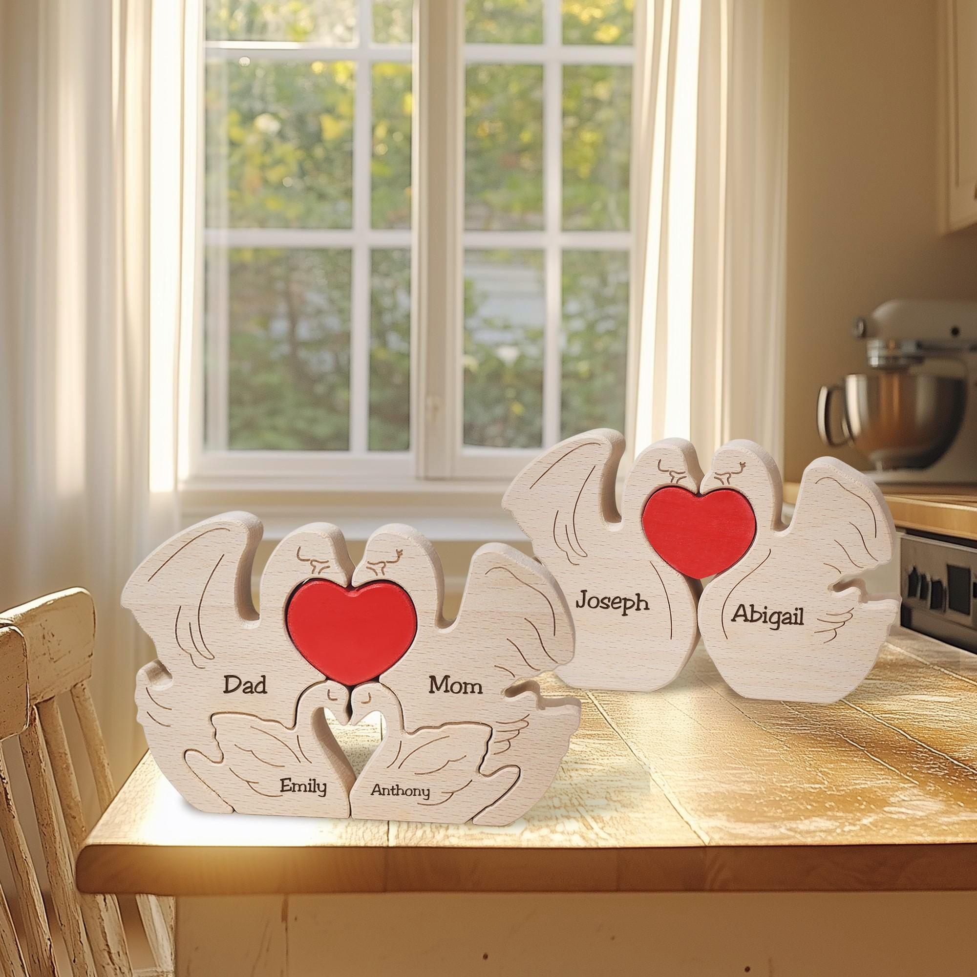 Wooden Swan Family Puzzle, Custom Swan Figurines, Birthday Anniversary Gift for Wife, Wedding Gift for Couples, 2025 Christmas Gifts