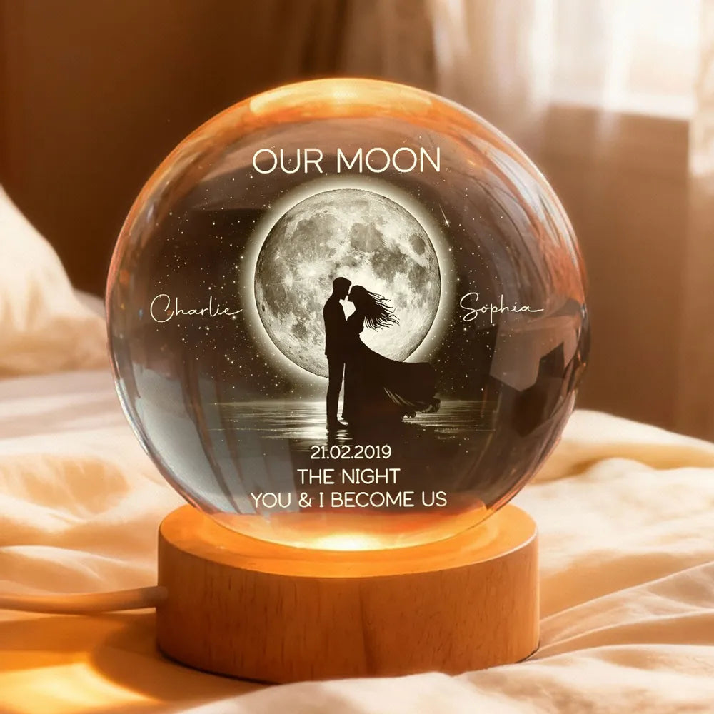 Couple Kissing Under the Moonlight, Custom Moon Phase by Date, Personalized Magical Gift for Her/Him Birthday, Anniversary Memorial Keepsake Night Lamp Decor