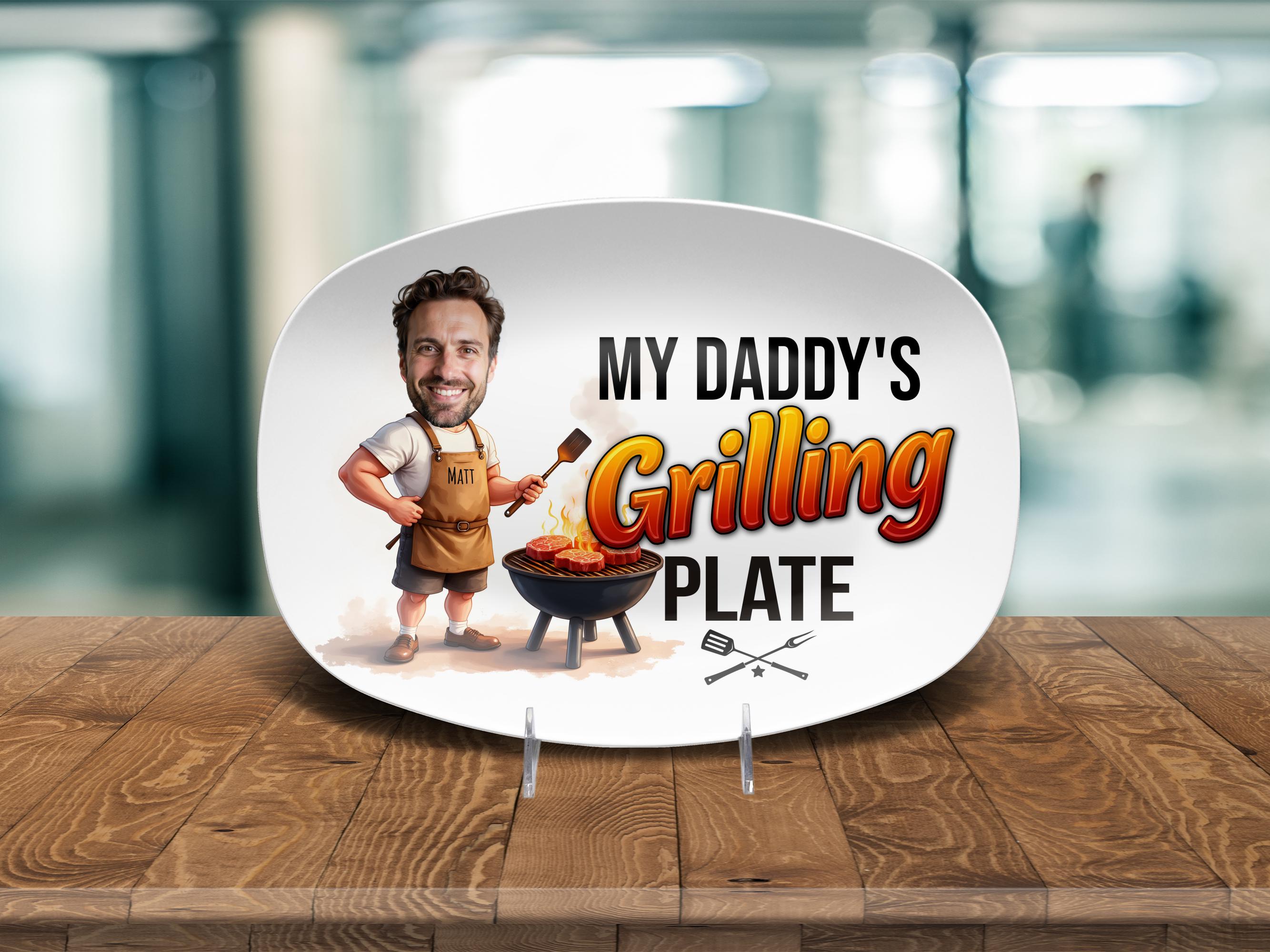 Custom Photo Dad's Grilling Plate, Personalized Papa Platter, Christmas Gift, Funny Dad Gift, Personalized Platter With Photo & Name
