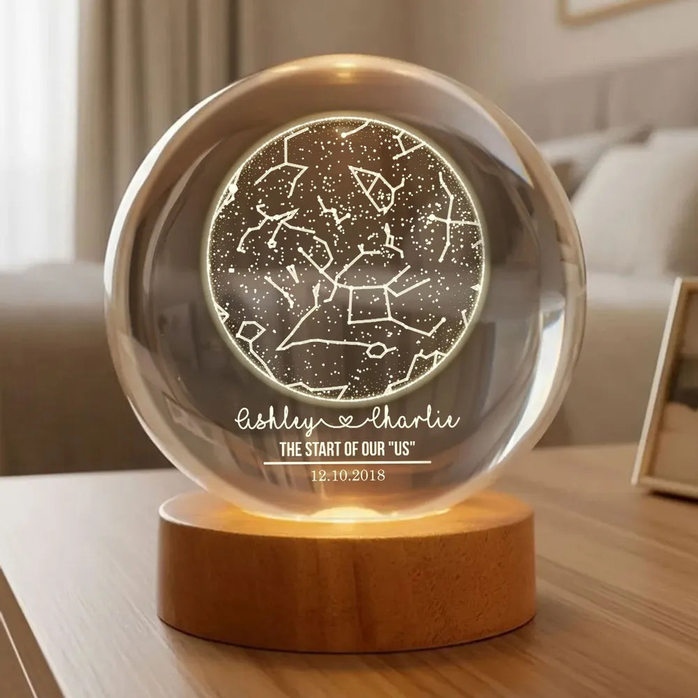 Custom Constellation Couple Star Map by Date - Personalized Crystal Ba, Personalized Crystal Ball LED Night Light, Valentine's Day Gift For Couple, Husband, Boyfriend, Wife