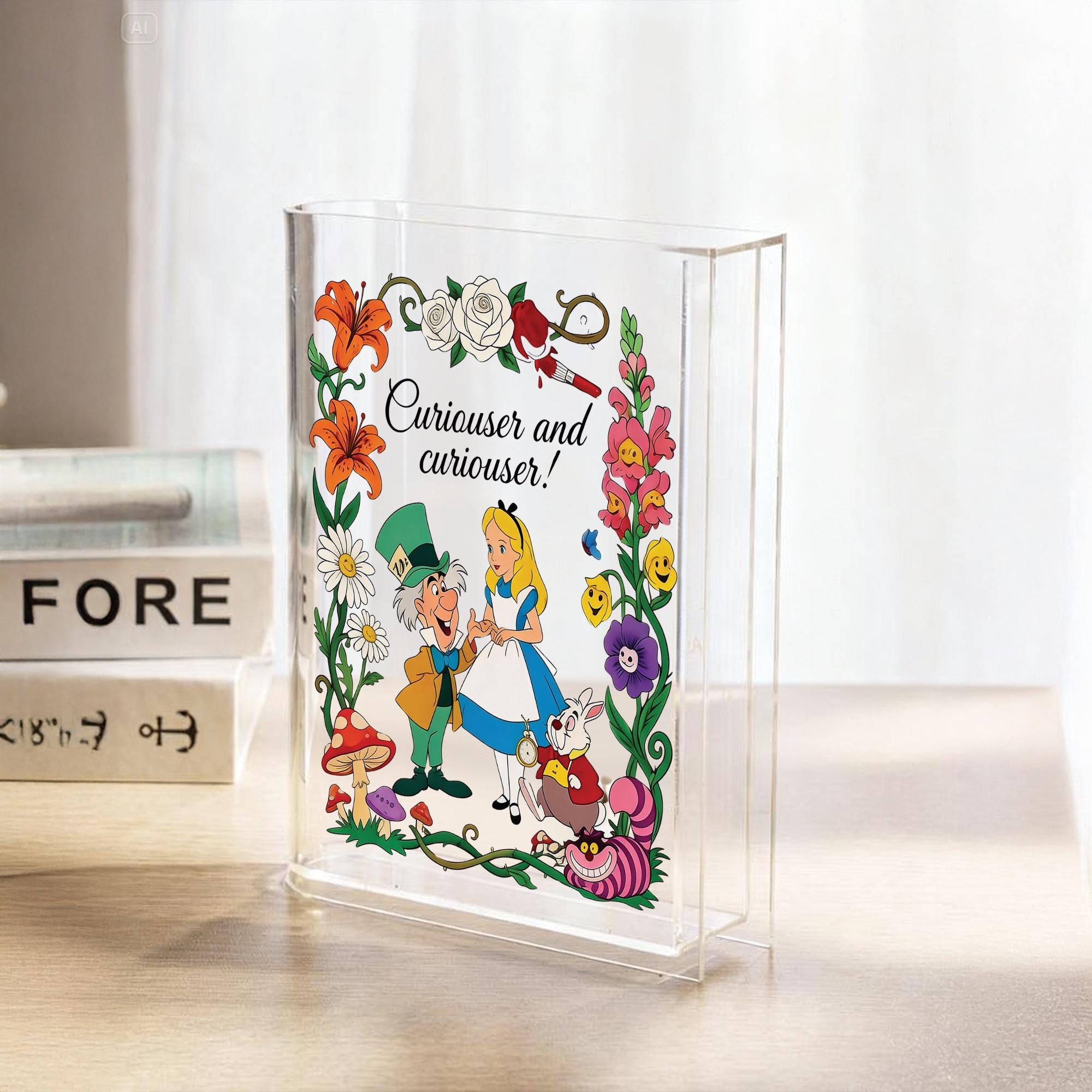 Alice in Wonderland Book Vase, Fairytale Bookshelf Accent, Literary Gift for Reader, Cute Fairytale Decor, Book Lover Gift, Bibliophile Gift