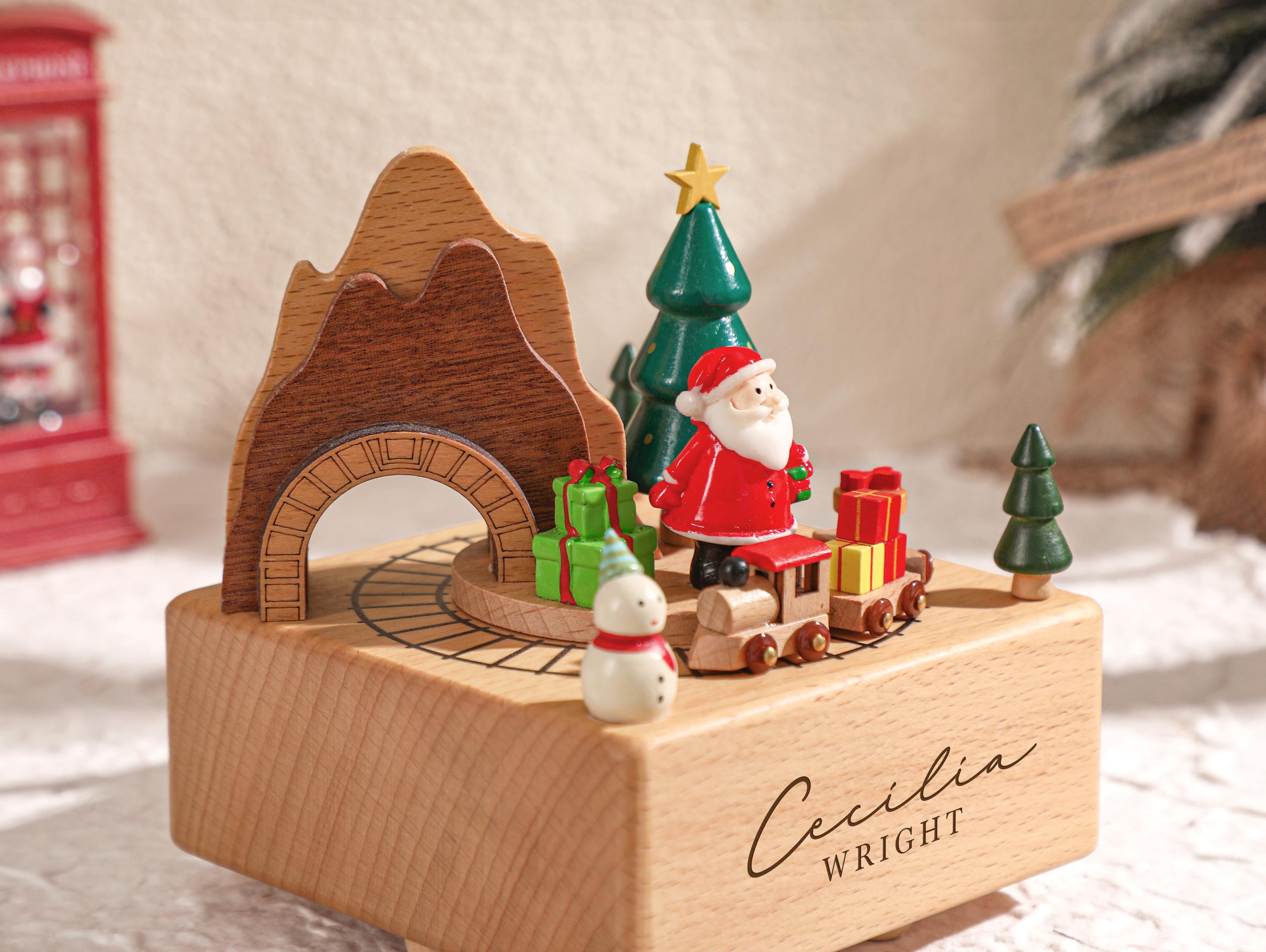 Christmas Personalised Wooden Music Box, Custom Wooden Handmade Music Box, Engraved Baby Name Music Box, Christmas Gifts for Kids