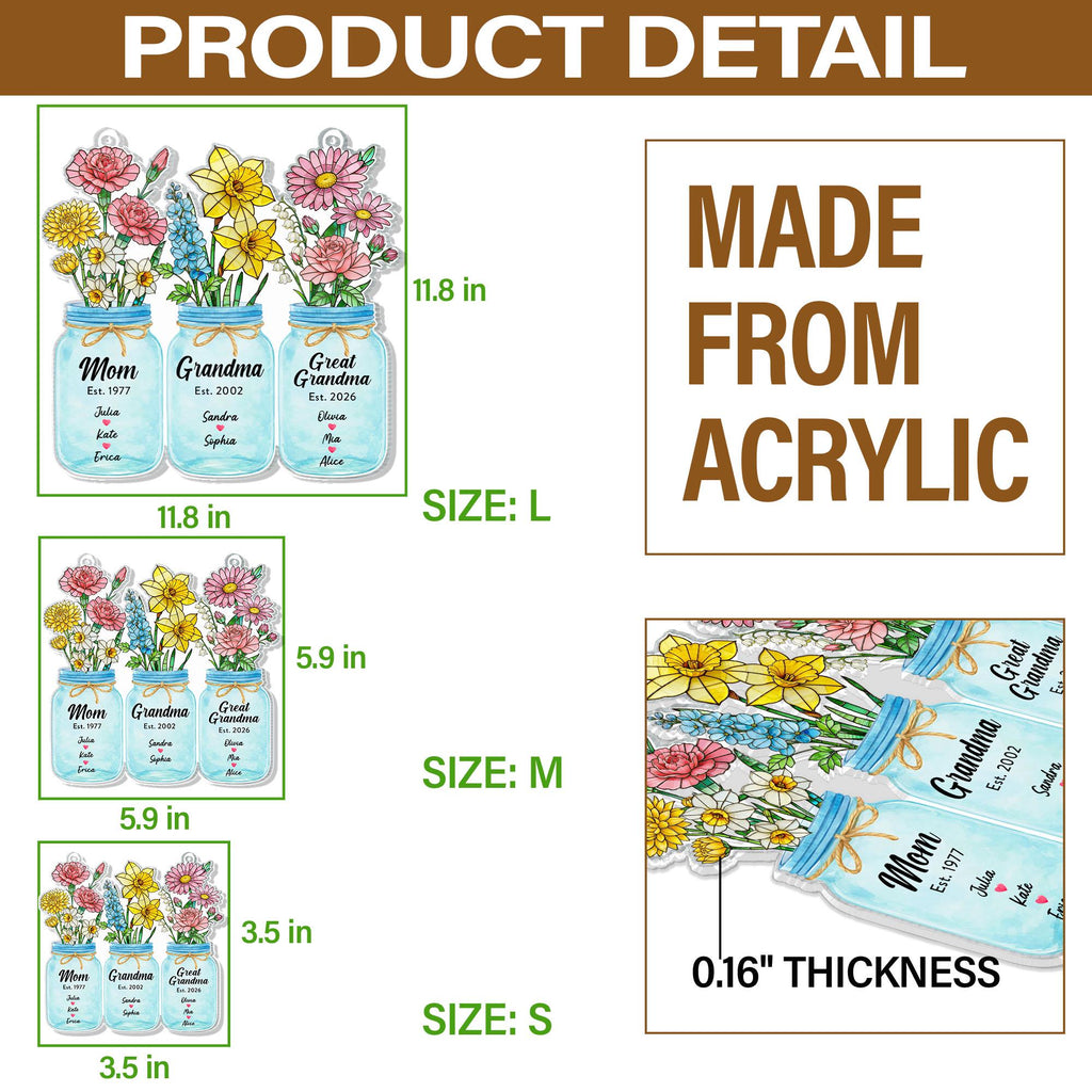 Birth Flower Suncatcher Window Decor, Custom Great Grandma's Garden Suncatcher, Mother's Day Gift, Grammy Present, Grandma Gift, Mom Gift