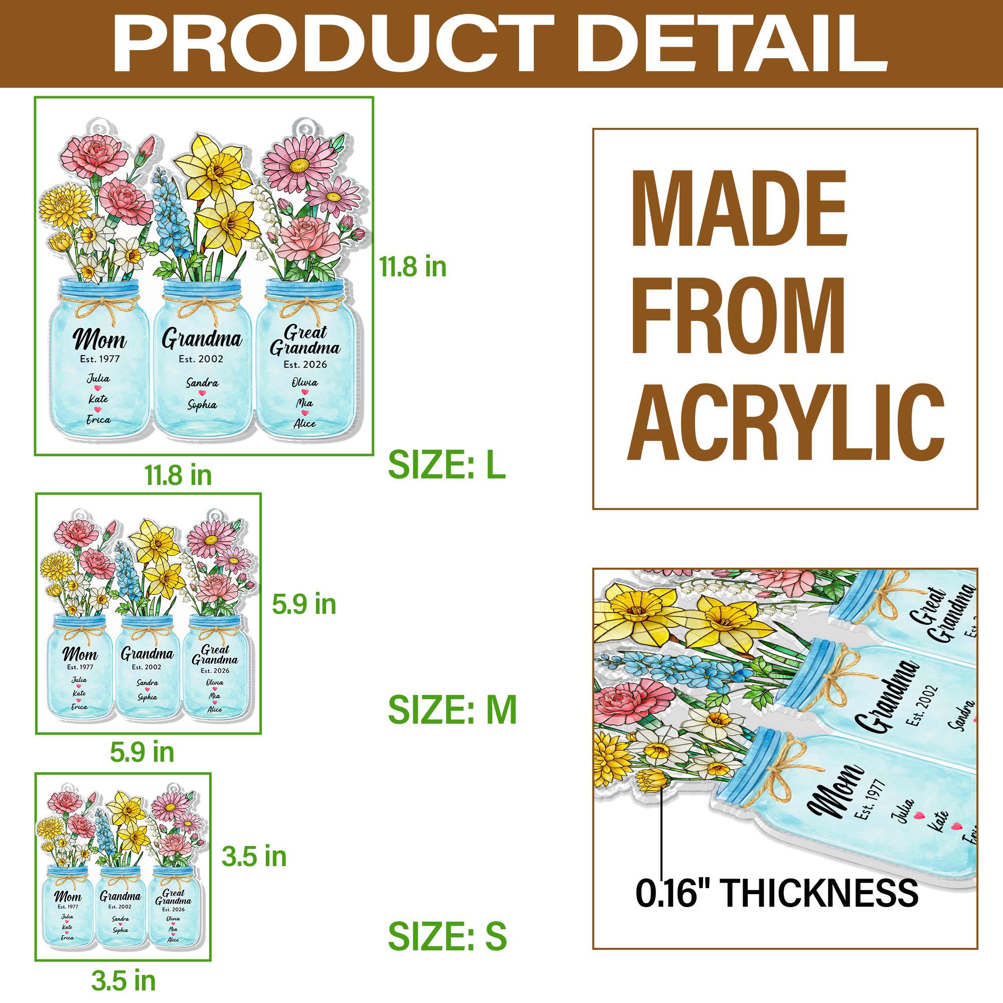 Birth Flower Suncatcher Window Decor, Custom Great Grandma's Garden Suncatcher, Mother's Day Gift, Grammy Present, Grandma Gift, Mom Gift
