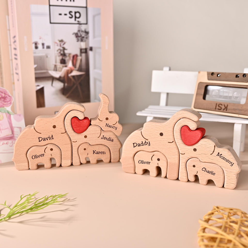 Personalized Elephant Family Puzzle, Mom Dad Baby Keepsake, Custom Family Name Engraved Decor, New Parent Gift, Anniversary Gift