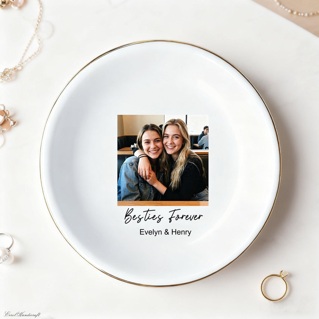 Custom Photo Ceramic Jewelry Dish for Bridesmaid Gift, Wedding Gift for Bridesmaid, Photo Trinket Dish, Besties Forever Jewelry Dish